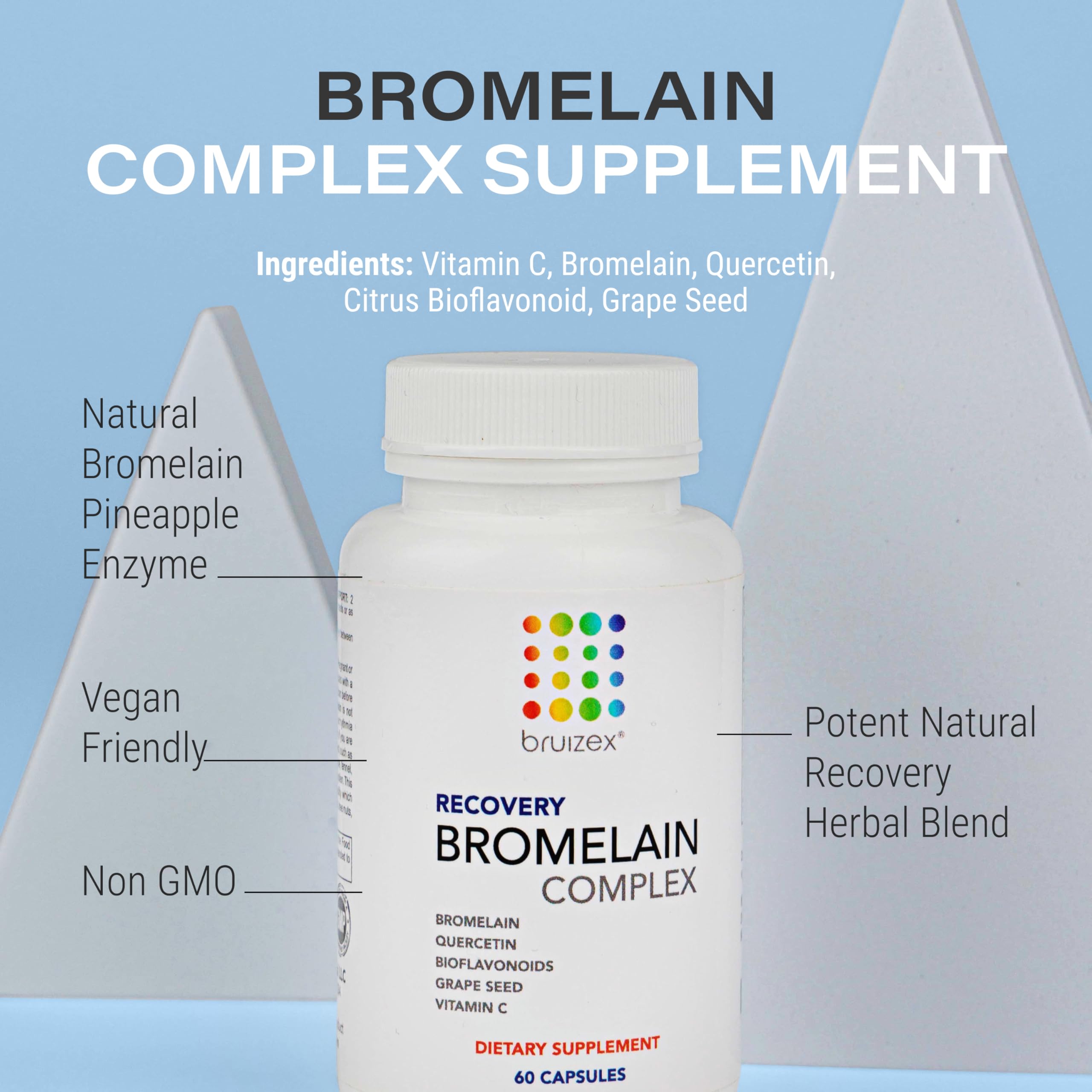 Bruizex Bromelain & Quercetin Recovery Complex - Post Surgery Recovery Bruising, Swelling Relief, Lymphatic Drainage - Post 360 lipo, BBL, Liposuction, Tummy Tuck - Non GMO - 60 Capsules Bruizex Au supplements