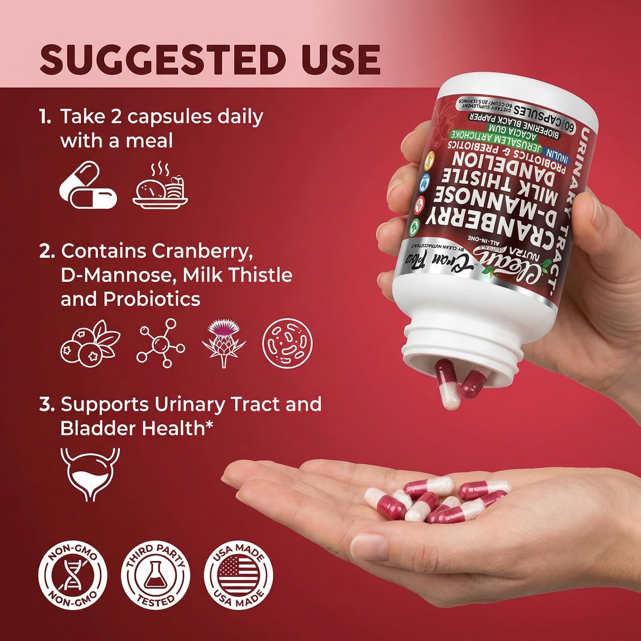Cran Flow Cranberry Pills for Urinary Health D-Mannose Milk Thistle Dandelion Inulin Vitamin C Prebiotics and Probiotics Bladder Support By Clean Nutra Clean Nutraceuticals Au supplements