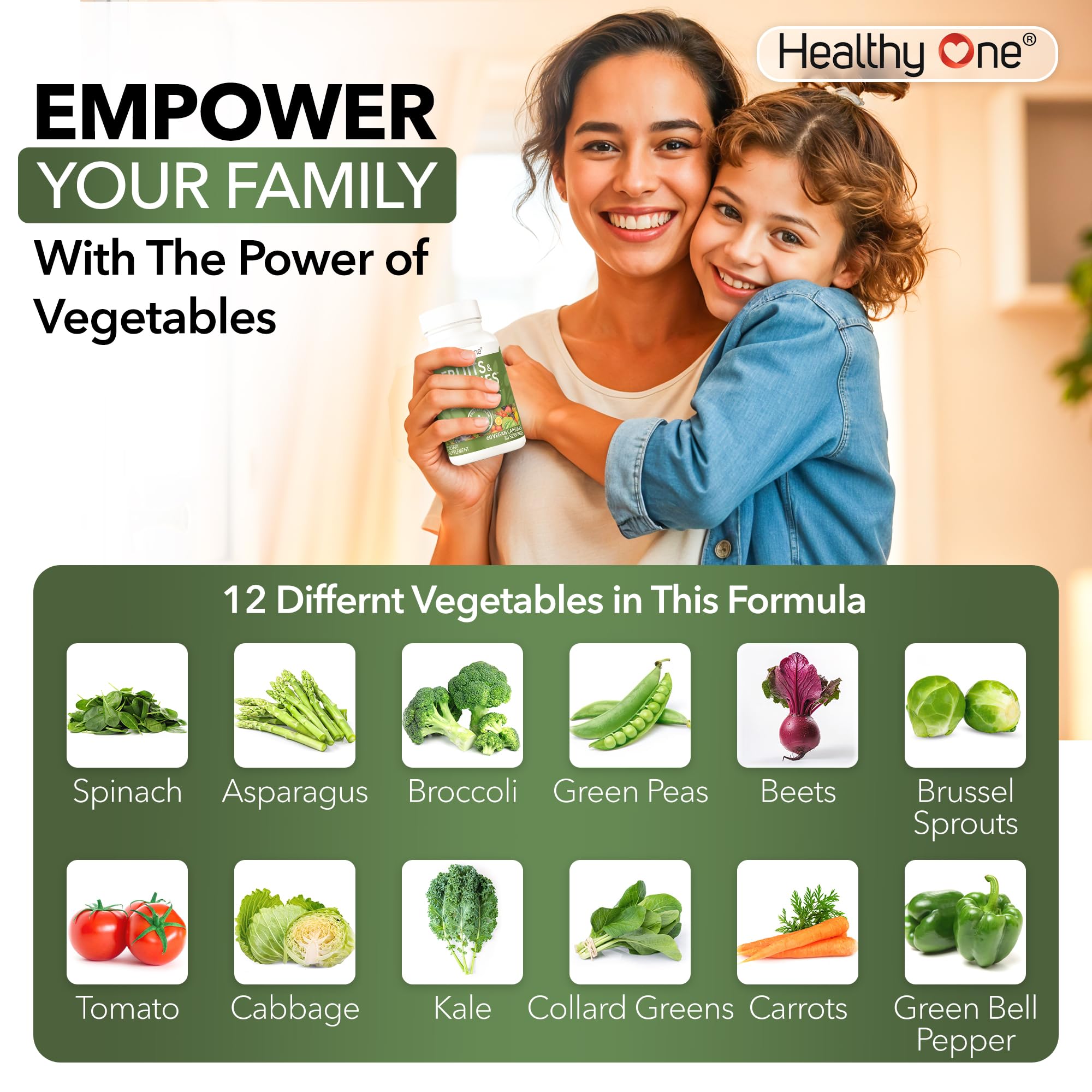 Fruits & Veggies Formula - 27 Premium Whole Foods - Organic Ingredients - Equals 3 Servings of Fruits & Vegetables - Improve Energy, Focus & Immune Function - Fiber - Antioxidants - 120ct (60 Serv) Healthy One Au supplements