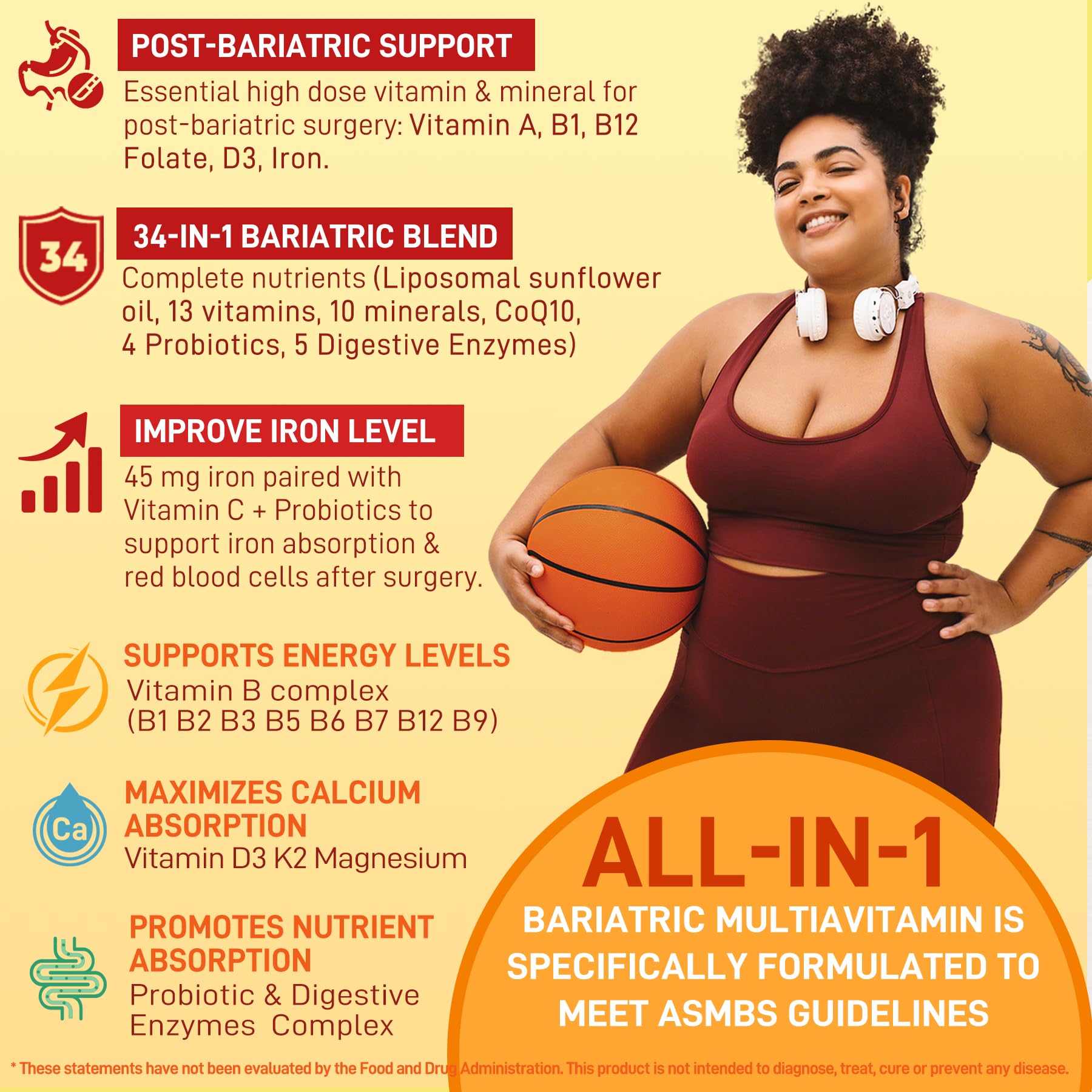 Liposomal Methylated Bariatric Multivitamin Gummies with Iron for Women & Men, High Absorption Multivitamin w/CoQ 10, Probiotic, Digestive Enzymes Support Gastric Bypass & Sleeve Recover, Energy,1Pack Nextdia Au supplements