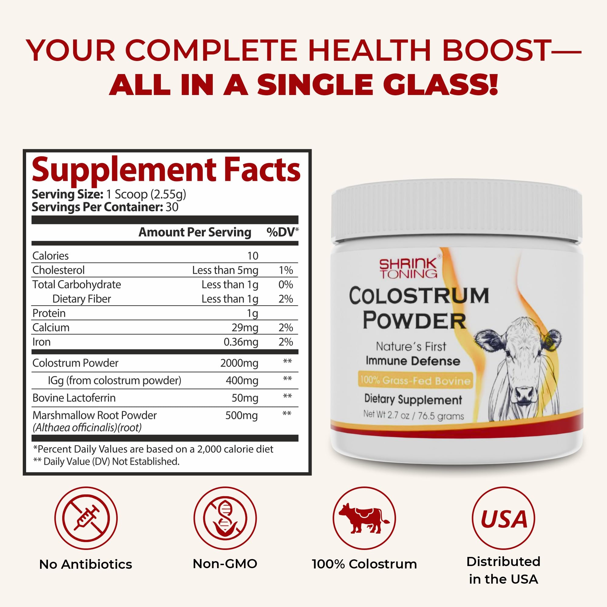 Shrink Colostrum Powder 2.7 oz – Natural Bovine Colostrum Supplement for Overall Health shrink Au supplements