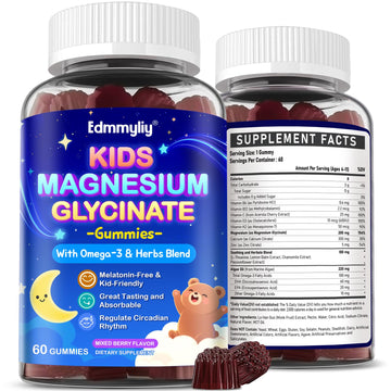 Kids Magnesium Glycinate Gummies - Magnesium Glycinate Supplement 200mg with L-theanine Omega-3 Calcium Vitamin D3 & B12 for Kids Natural Zzz at Bedtime & Overall Health