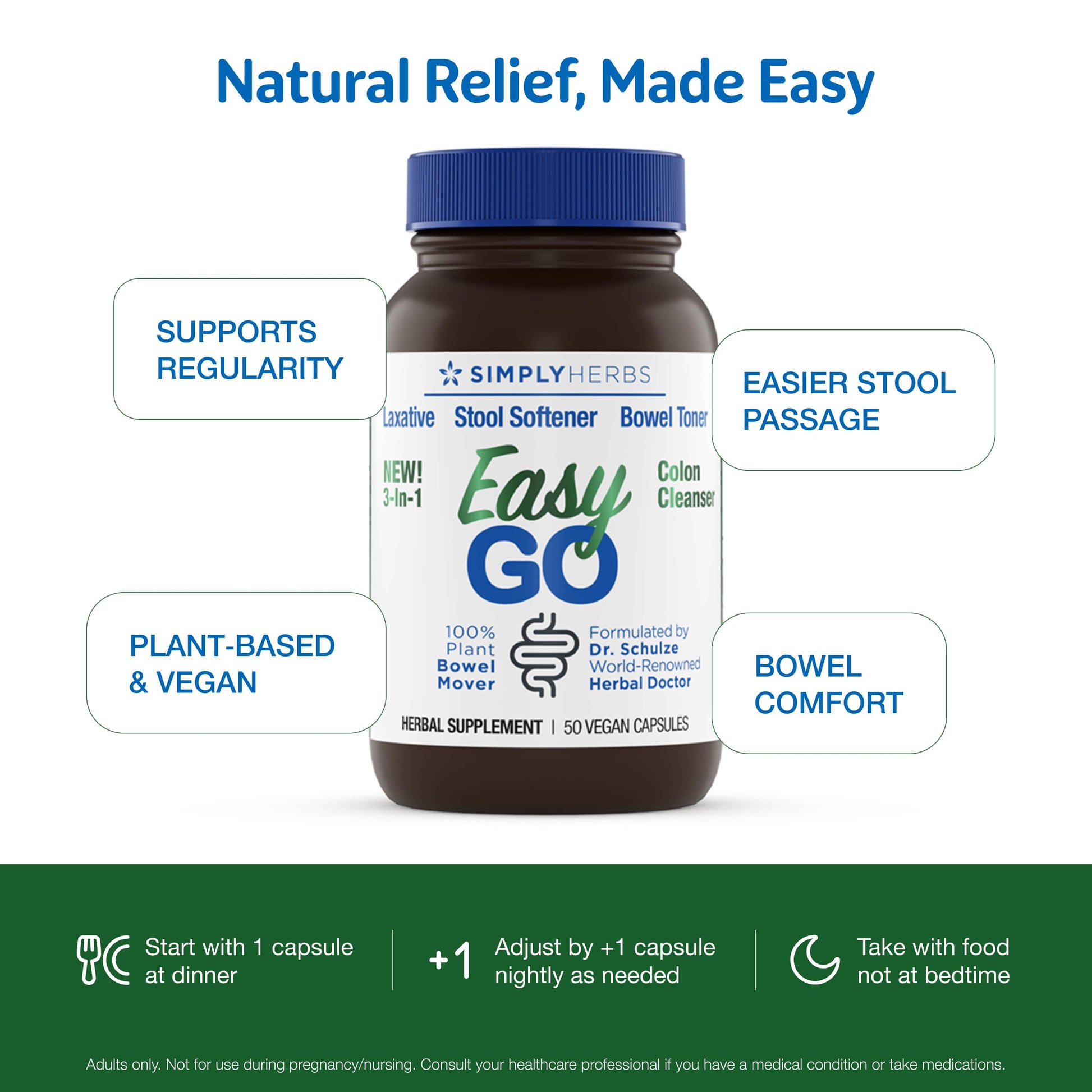 Simply Herbs Easy Go Bowel Mover - Adult Cleansing Supplement for Colon Health Support - Bowel Movement Aid - Stool Softener - Daily-Use Laxative - Plant-Based Ingredients - Vegan - 100 Count (2 Pack) Dr. Schulze's Au supplements