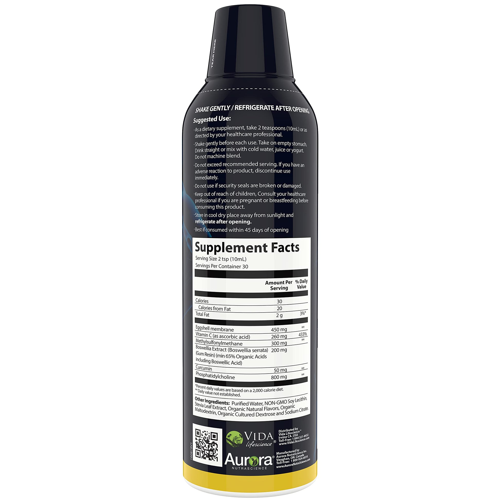 Aurora Nutrascience Micro-Pack Liposomal exoFlex+ with Vitamin C, Supports Joint Flexibility & Function, BiovaFlex Eggshell Membrane, Curcumin & Boswellia, Strwaberry Flavor, 30 Servings, 10 fl oz Vida Lifescience Au supplements