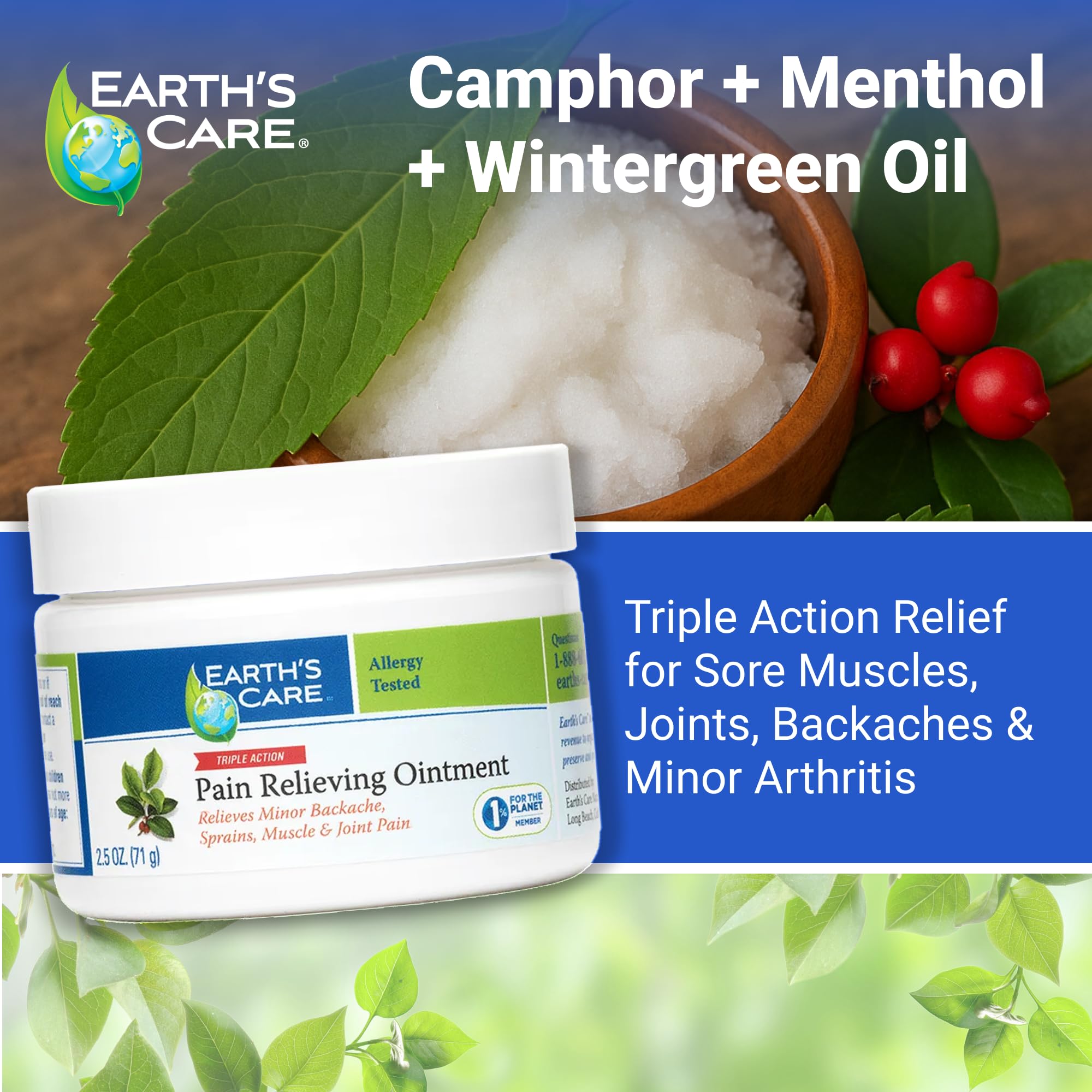 Earth's Care Pain Relieving Ointment - Triple Action Muscle and Joint Cream - Topical Analgesic 2.5 oz. (71 g) Earth's Care Au supplements