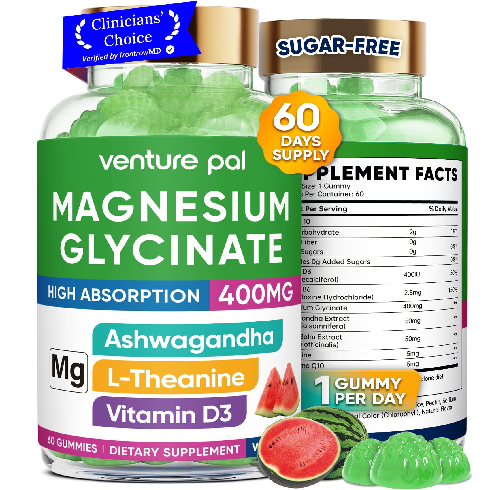 60 Day Supply Magnesium Glycinate 400mg Gummies with Ashwagandha, L-Theanine, CoQ10, Vitamin D3 & B6, Sugar Free Magnesium Gummies for Adults & Kids, Stress Relief, Sleep & Calm, Vegan, Gluten Free Venture Pal Au supplements