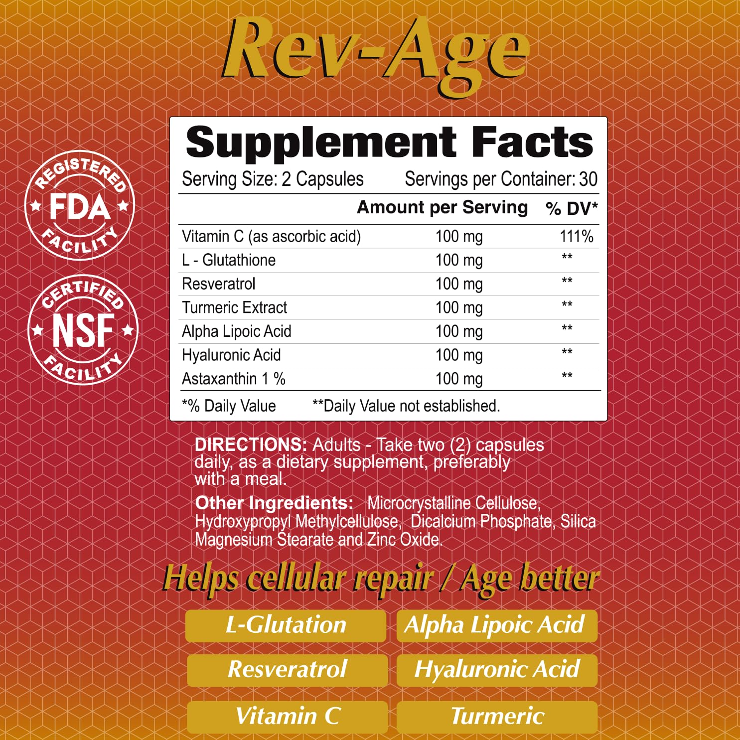ALFA VITAMINS Rev-Age Cellular Repair Supplement for Anti-Aging & Immune System Support - 60 Capsules ALFA VITAMINS Au supplements