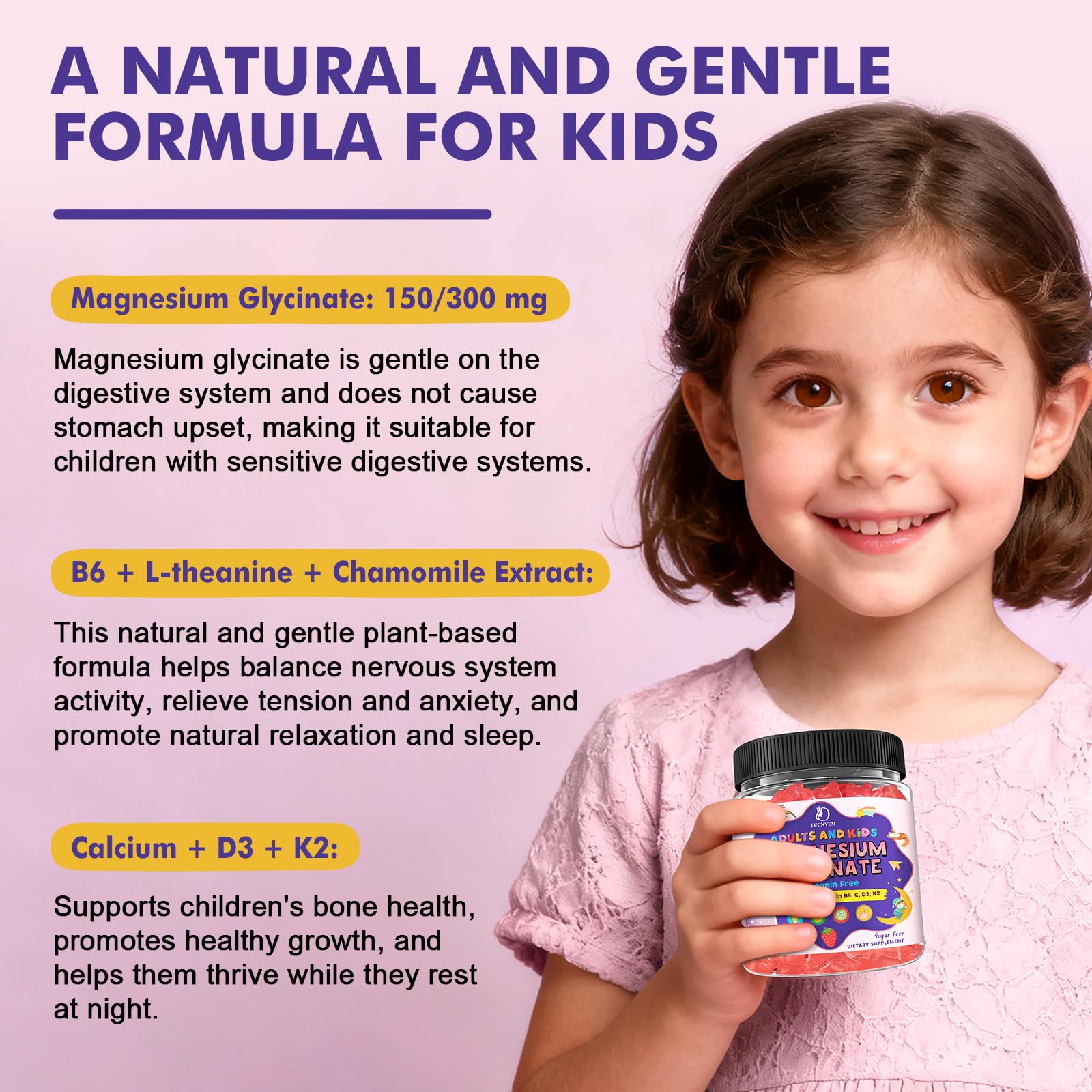 Magnesium Glycinate Gummies for Kids 4+ & Adults- Magnesium Glycinate 150/300 mg for Natural Sleep, Relaxation & Calm Support, Melatonin Free, Sugar Free Strawberry Flavor, 60 Ct LUCNVEM Au supplements