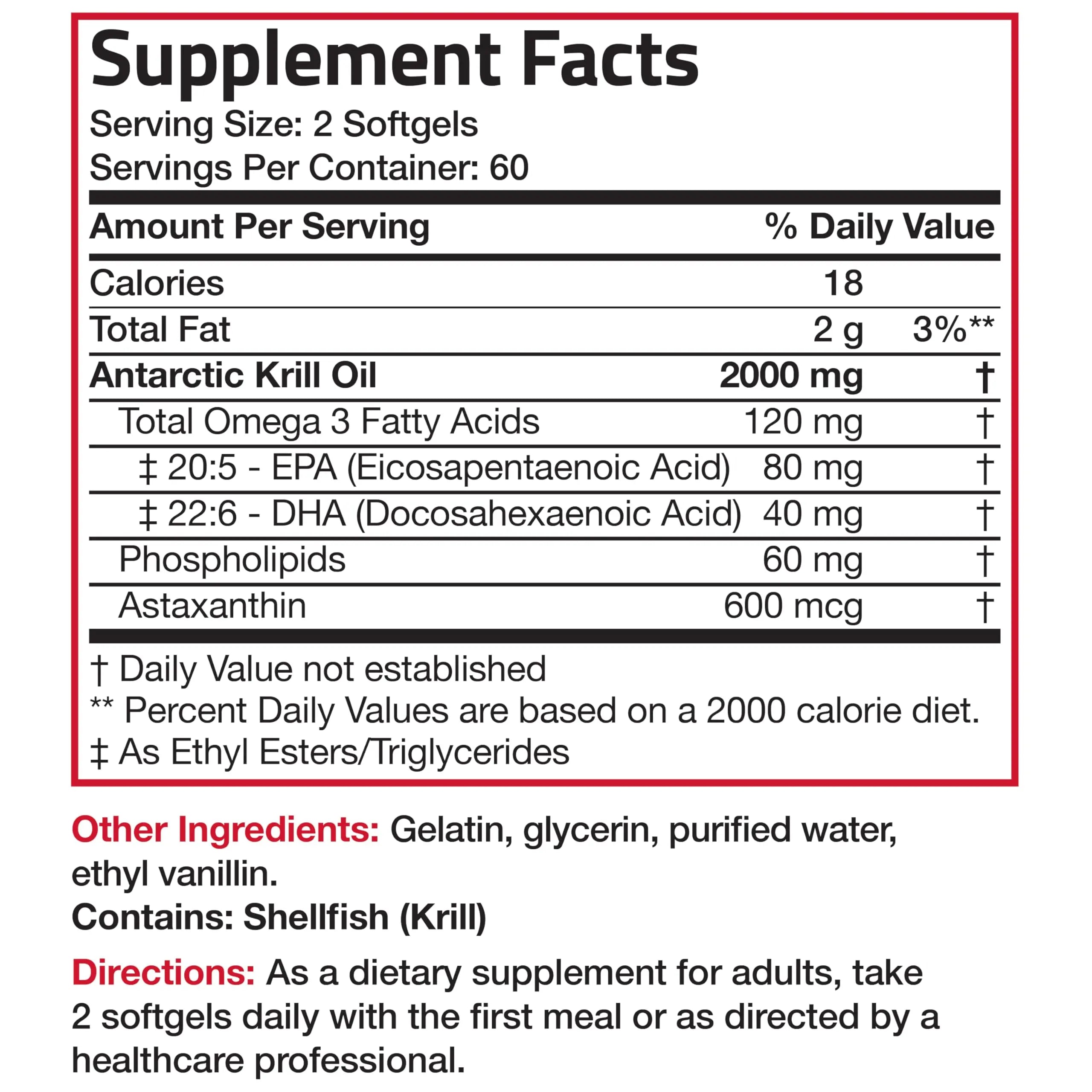 Bronson Antarctic Krill Oil 2000 mg with Omega-3s EPA, DHA, Astaxanthin and Phospholipids 120 Softgels (60 Servings) Bronson Au supplements