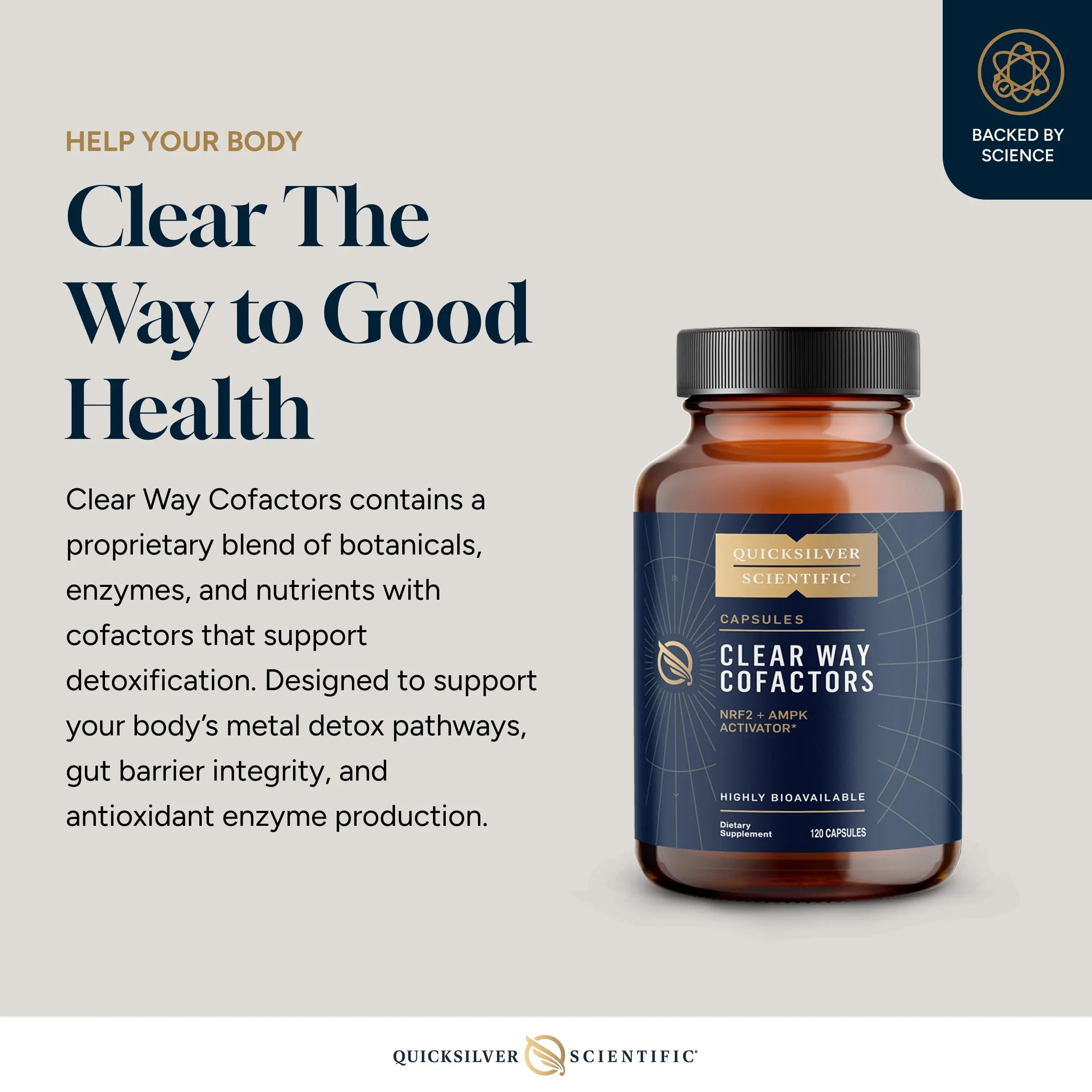 Quicksilver Scientific Clear Way Cofactors - Body Detox Cleanse Support with Vitamin B1, Dandelion Extract, Quercetin & Nattokinase Enzyme - Antioxidant Cleanse to Support Gut Health (120 Capsules) Quicksilver Scientific Au supplements
