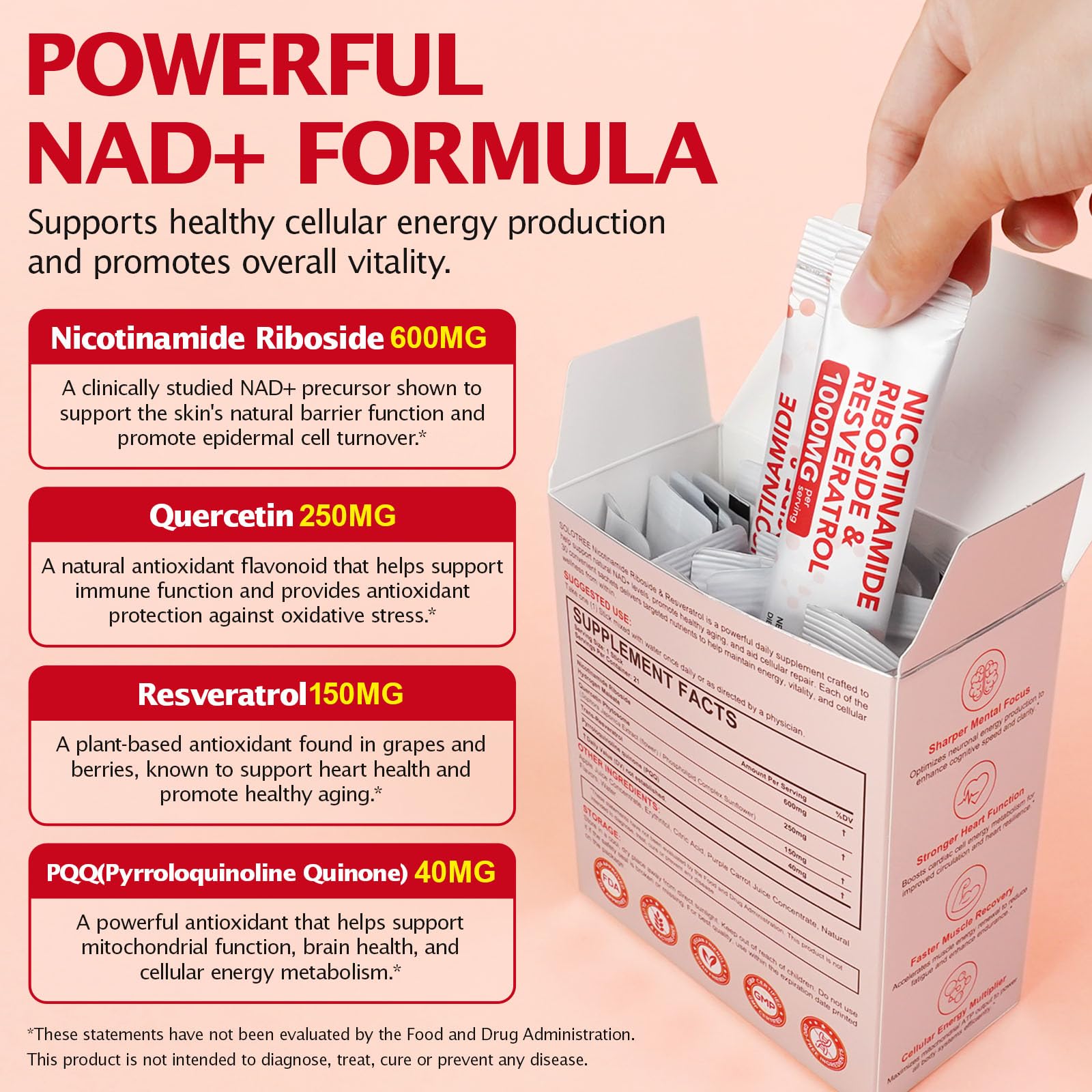 NAD+ Supplement 1000mg Liquid Packets 21pcs, Nicotinamide Riboside Resveratrol, NAD Supplements for Women Men, Anti-Aging, Repairs Cells, Support Natural Vitality Nyloriaine Au supplements