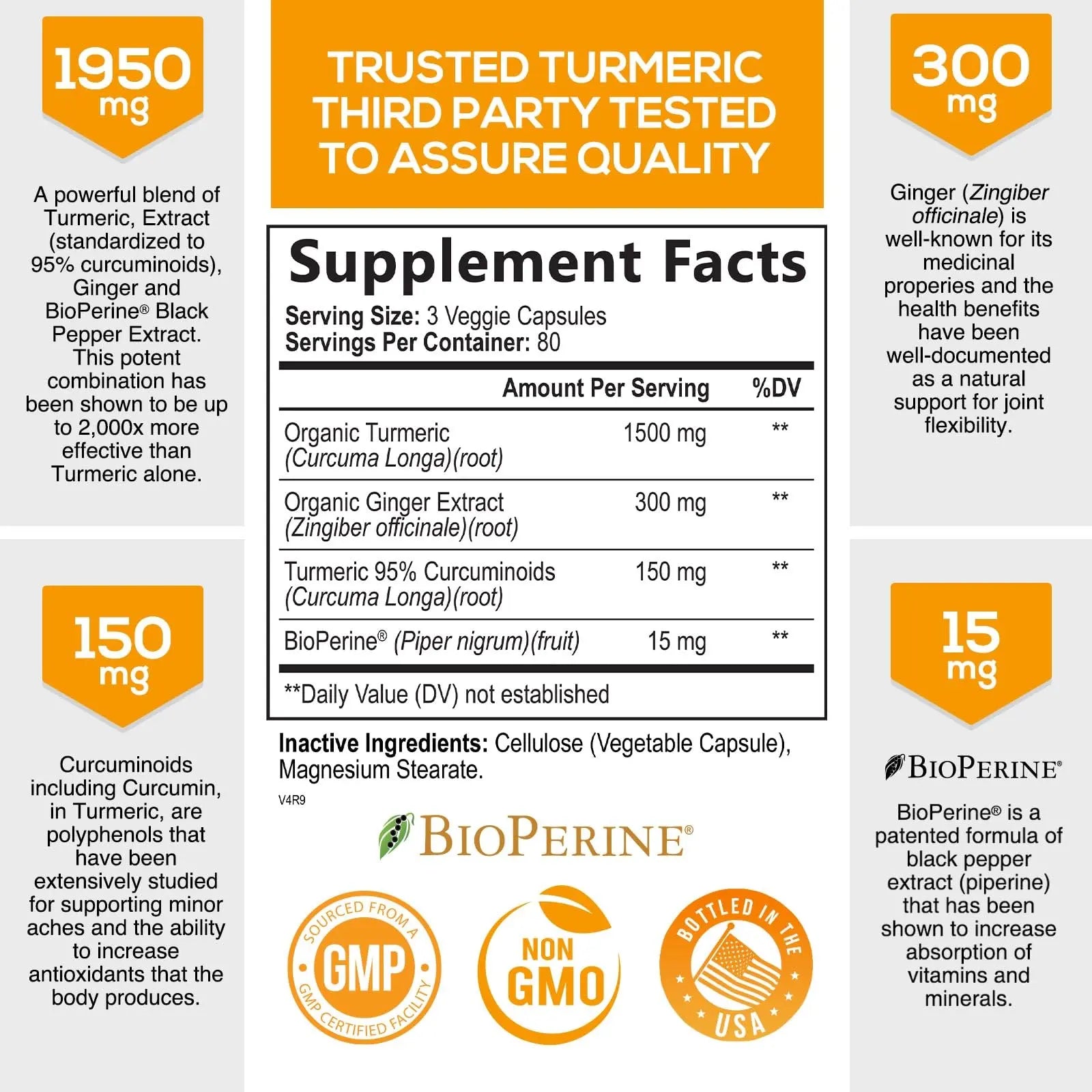 Turmeric Curcumin with BioPerine & Ginger 95% Standardized Curcuminoids 1950mg Nature's Nutrition Au supplements