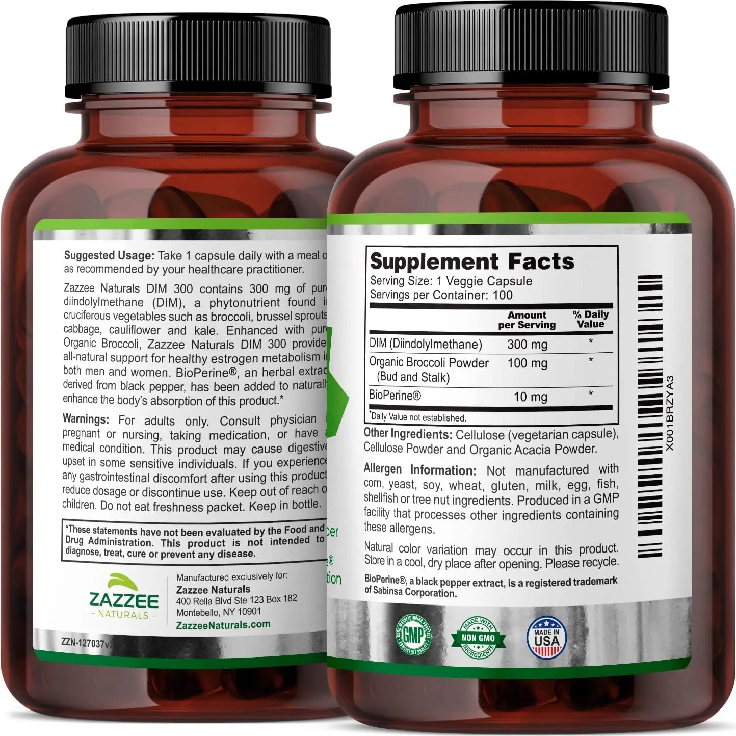 Zazzee Extra Strength DIM 300, 10 mg BioPerine and 300 mg DIM per Capsule, 100 Vegan Zazzee Au supplements