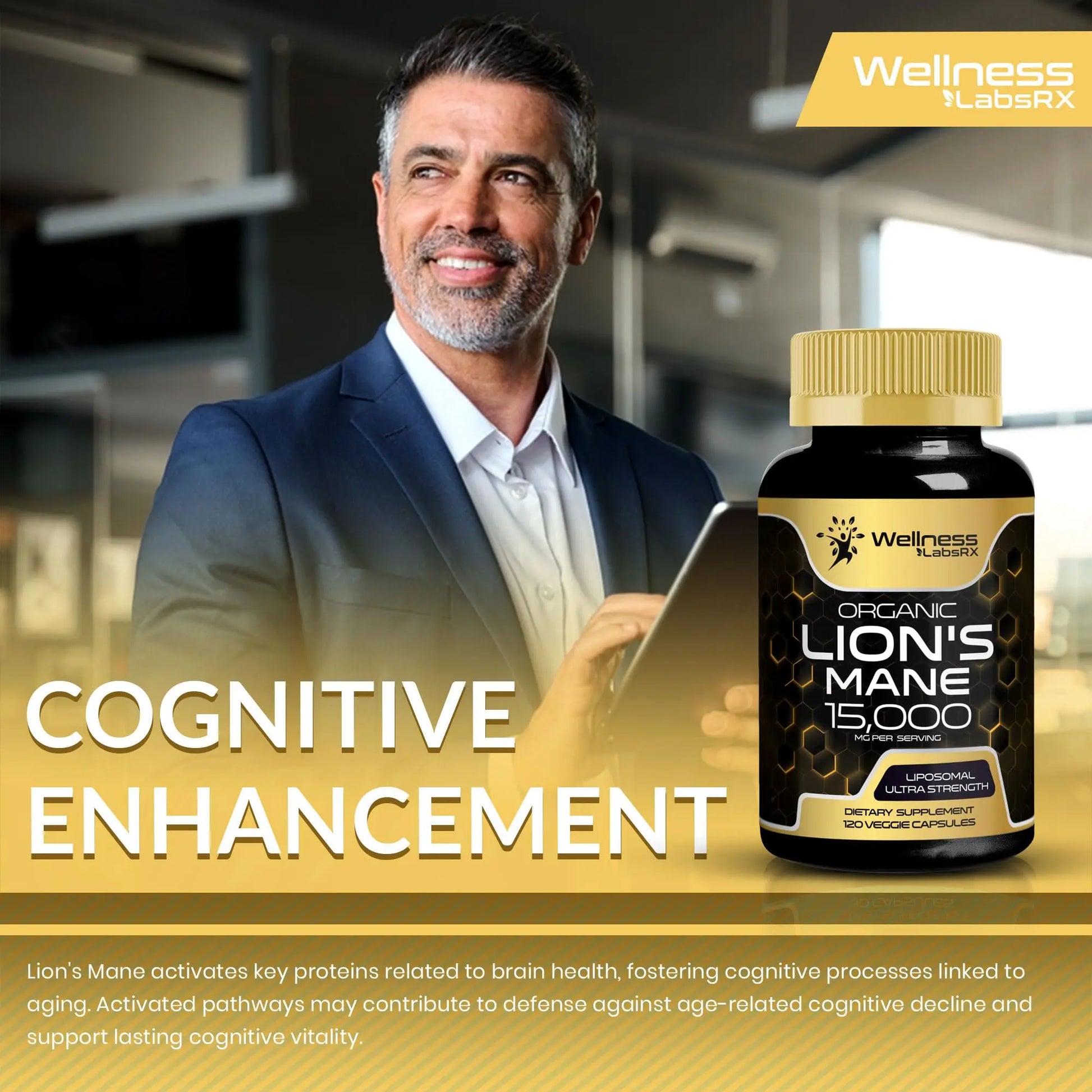 Lions Mane Supplement Capsules - 120 Count - Mushroom Supplement, Brain Supplements WELLNESS LABSRX Au supplements