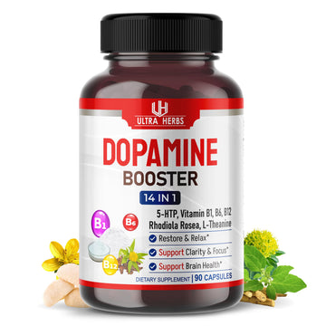 Dopamine Focus Supplement Ashwagandha 5-HTP Rhodiola Rosea St. John's Wort - Increase Memory Clarity Focus Restore Relax with VIT B1, B6, B12, L-Theanine ULTRA HERBS Au supplements