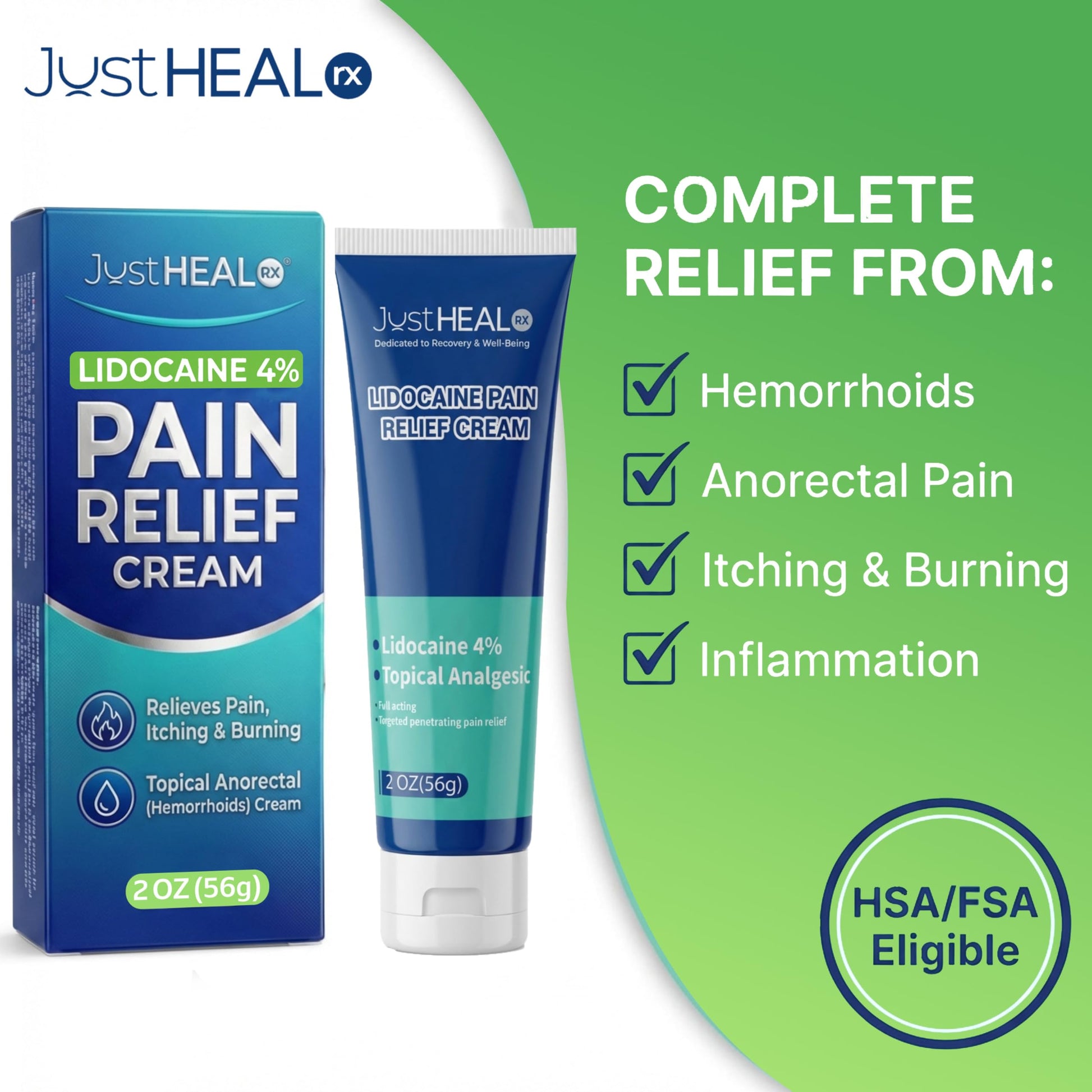 JustHeal RX Lidocaine Cream for Hemorrhoids | 2 OZ Tube – Fast-Acting 4% Lidocaine Numbing Cream & Topical Analgesic Cream for Anorectal Itch Relief | OTC Lidocaine Cream Maximum Strength JustHeal RX Au supplements