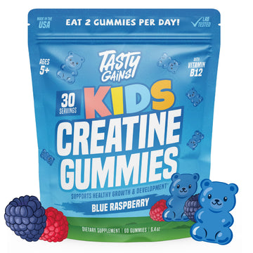 TASTY GAINS Kids & Teen Creatine Gummies with Vitamin B12 for Growth Support, Easy Chew Daily Supplement, Gummy Vitamins for Kids and Teens, Ages 5+ TASTY GAINS Au supplements