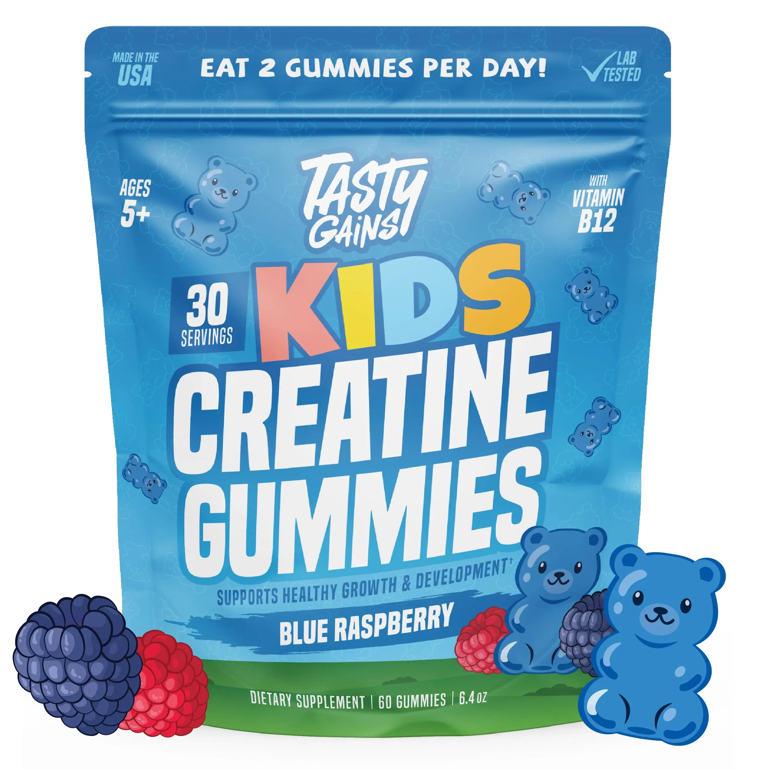 TASTY GAINS Kids & Teen Creatine Gummies with Vitamin B12 for Growth Support, Easy Chew Daily Supplement, Gummy Vitamins for Kids and Teens, Ages 5+ TASTY GAINS Au supplements