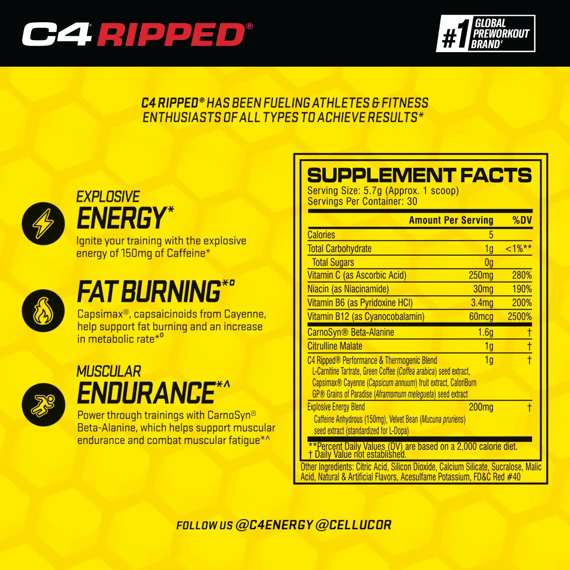 Cellucor C4 Ripped Pre Workout Powder Cherry Limeade | Creatine Free + Sugar Free Cellucor Au supplements