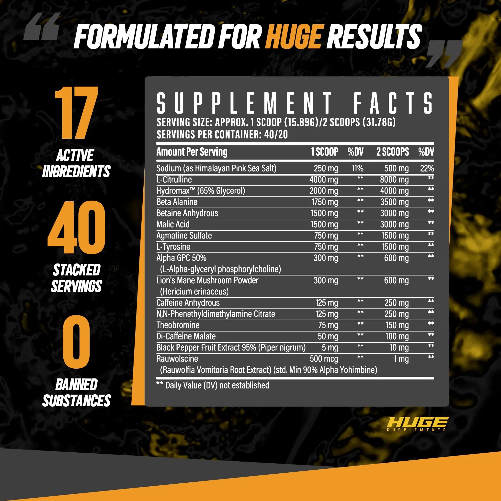 Huge Supplements Wrecked Pre-Workout, 30G+ Ingredients Per Serving to Boost Energy Huge Supplements Au supplements