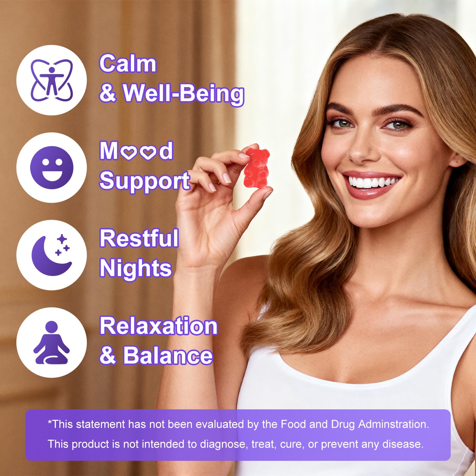 Sugar Free L-Theanine Gummies, L Theanine Supplement for Adults & Kids, L'Theanine with Ashwagandha, Magnesium, 5HTP & GABA - Support Calm, Relax, zzZ, Focus, Vegan Strawberry Flavor, 60 Count Flyrocer Au supplements
