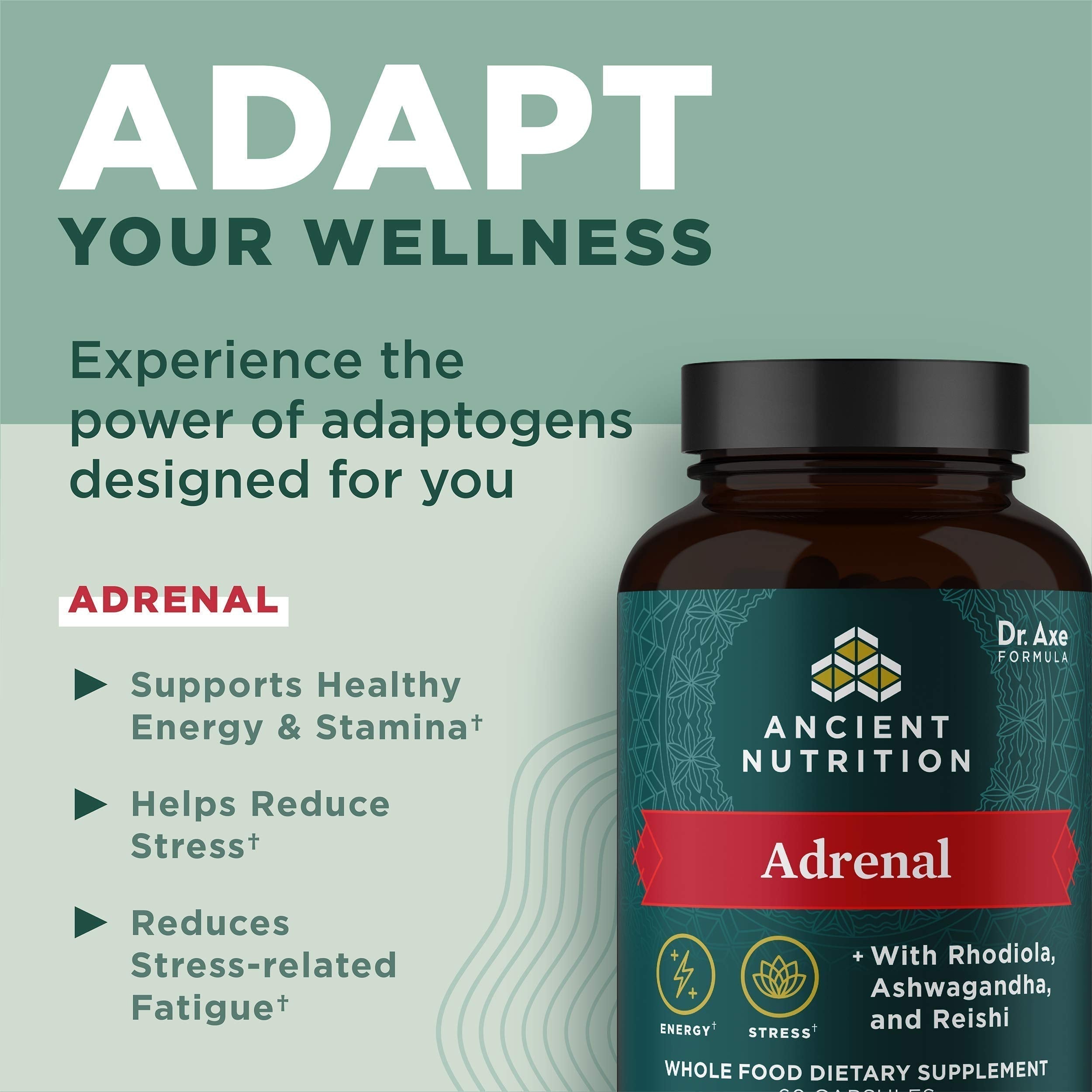 Ancient Nutrition Adrenal Support with Ashwagandha Supplement, Helps Reduce Stress & Fatigue, Paleo and Keto Friendly, Gluten Free, 1300mg, 60 Capsules Ancient Nutrition Au supplements