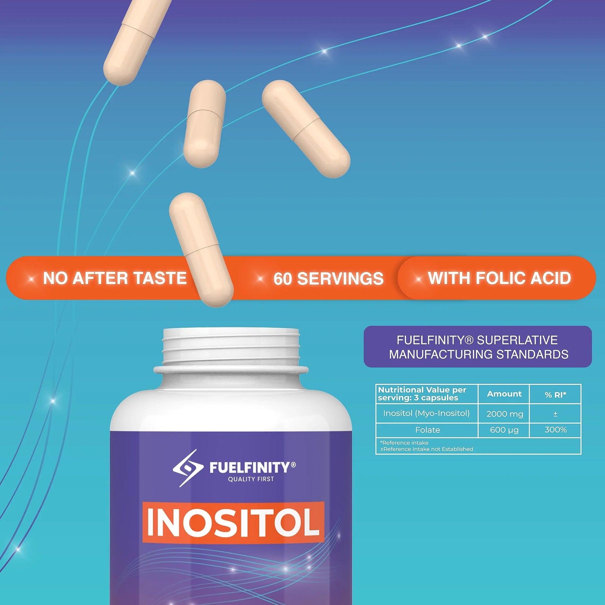 Myo-Inositol & Folic Acid | 2000mg Inositol | 180 Capsules | PCOS and Fertility Supplement FuelFinity Au supplements