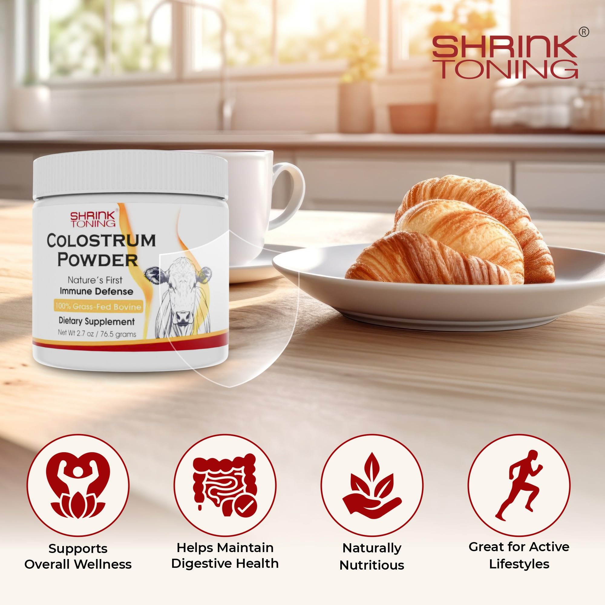 Shrink Colostrum Powder 2.7 oz – Natural Bovine Colostrum Supplement for Overall Health shrink Au supplements