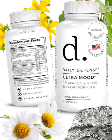Daily Defense Mood Support Supplement - Ultra Mood 60 Count Mood Enhancer with Calcium Carbonate, Folic Acid, GABA, 5-HTP, Ashwagandha Root Extract & More - Non GMO Mood & Relaxation Supplement Daily Defense Au supplements