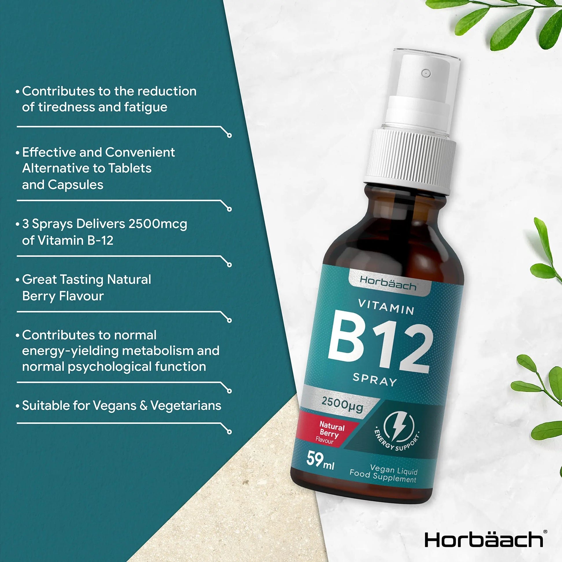Vitamin B12 Spray 2500mcg | 59ml | High Strength Supplement | Natural Berry Flavour Horbäach Au supplements