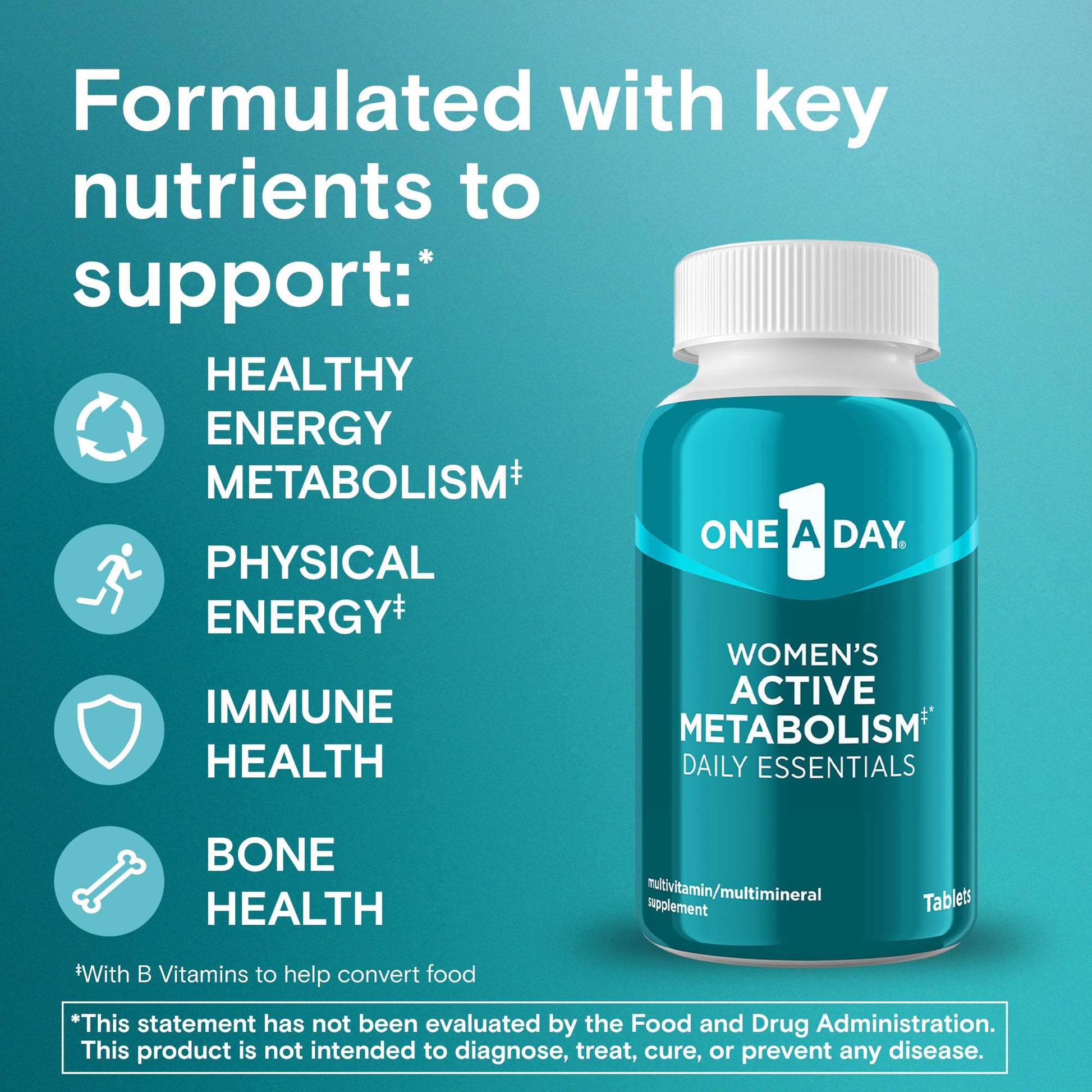 One A Day Women's Active Metabolism Daily Essential, Multivitamin for Women, Metabolism Support, Vitamins for Women with All 8 B-Vitamins, Vitamin D, Magnesium & More,120 Count ONE A DAY Au supplements