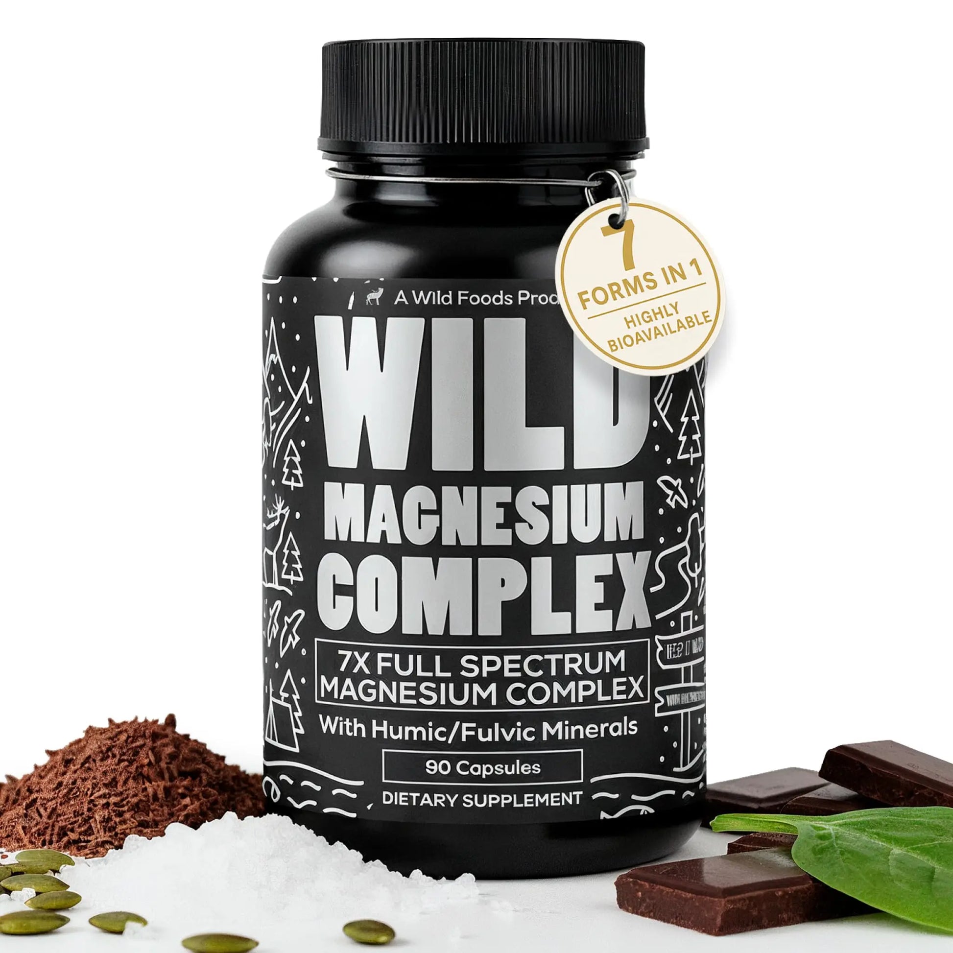 Wild Foods Magnesium Complex Supplement with 7X Forms, 90 Capsules | High Absorption, Full Spectrum, Easy Digestion | 500mg Glycinate, Bisglycinate, Malate, Orotate, Citrate, Taurate Wild Foods Au supplements