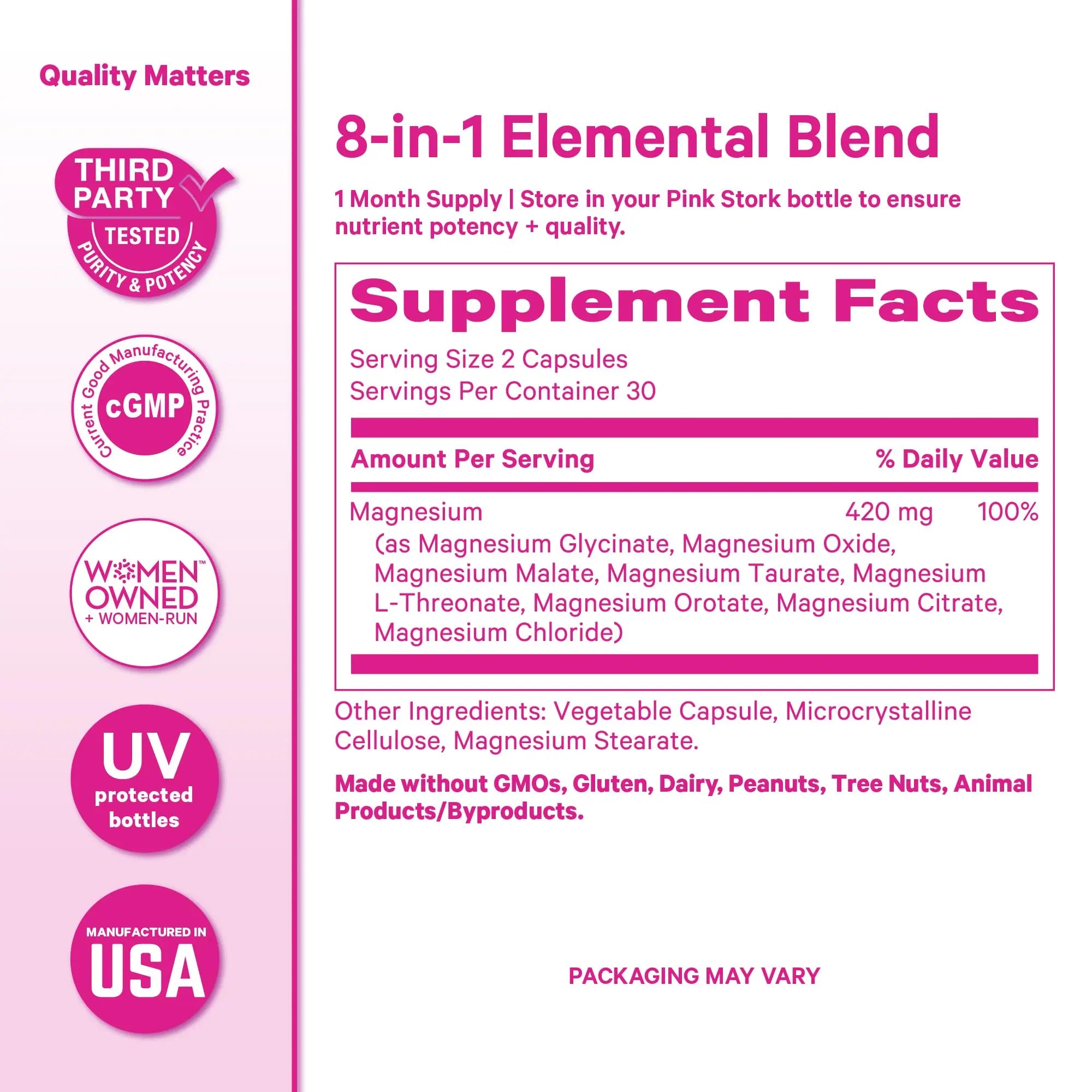 Pink Stork Magnesium Complex for Women - 8 Forms Including Glycinate, Malate, Citrate & L-Threonate - Stress, Sleep, Muscle & Hormone Support - 400 mg Elemental Magnesium - 60 Vegan Capsules Pink Stork Au supplements