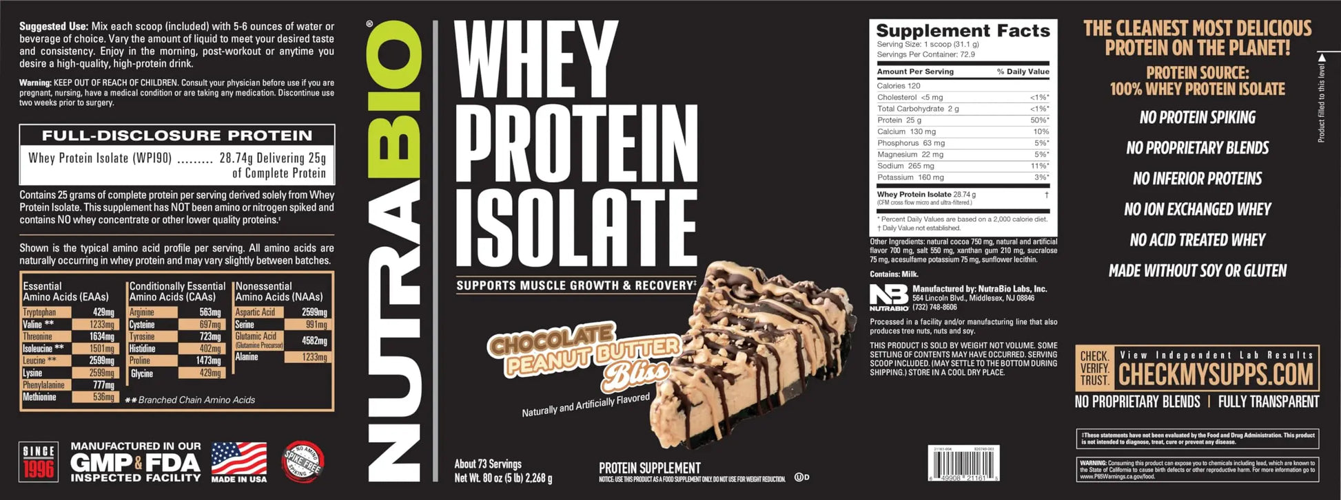NutraBio Whey Protein Isolate Supplement – 25g of Protein Per Scoop with Complete NutraBio Au supplements