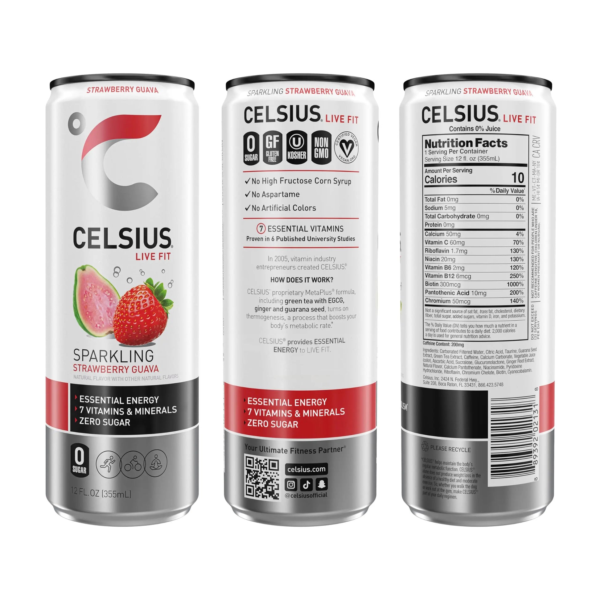 CELSIUS Sparkling Strawberry Guava, Functional Essential Energy Drink 12 Fl Oz (Pack of 12) CELSIUS Au supplements