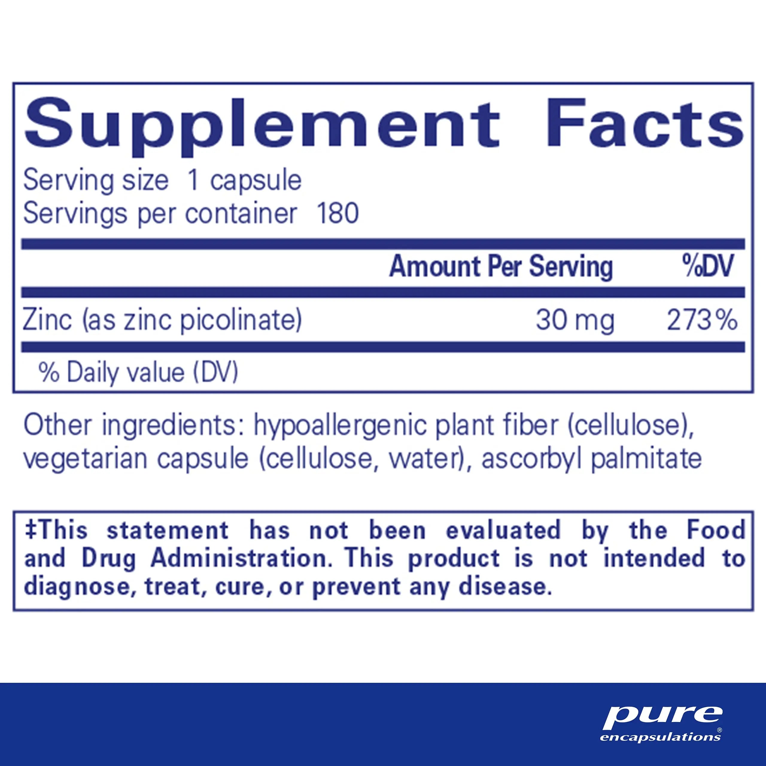 Pure Encapsulations Zinc 30 mg - Highly Absorbable - 180 Capsules Pure Encapsulations Au supplements