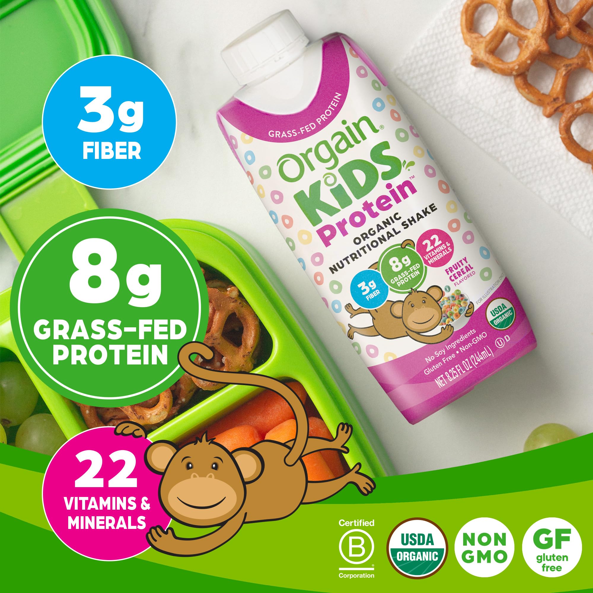 Orgain Organic Kids Nutritional Protein Shake, Fruity Cereal - Kids Snacks with 8g Dairy Orgain Au supplements