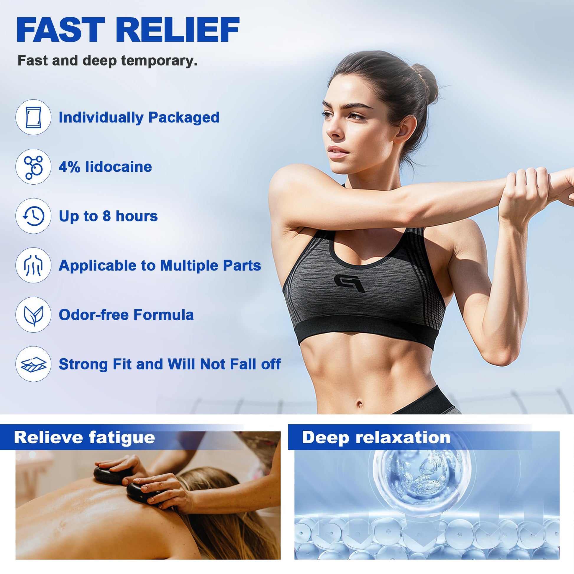 Kocowo 4% Lidocaine Maximum Strength Pain Relief Gel Patches with Auxiliary Patches for Neck Back Knee Joint Ache Muscle Soreness, 3.9” x 5.5”, 32-Count Box, NDC：83559-010-01 Kocowo Au supplements