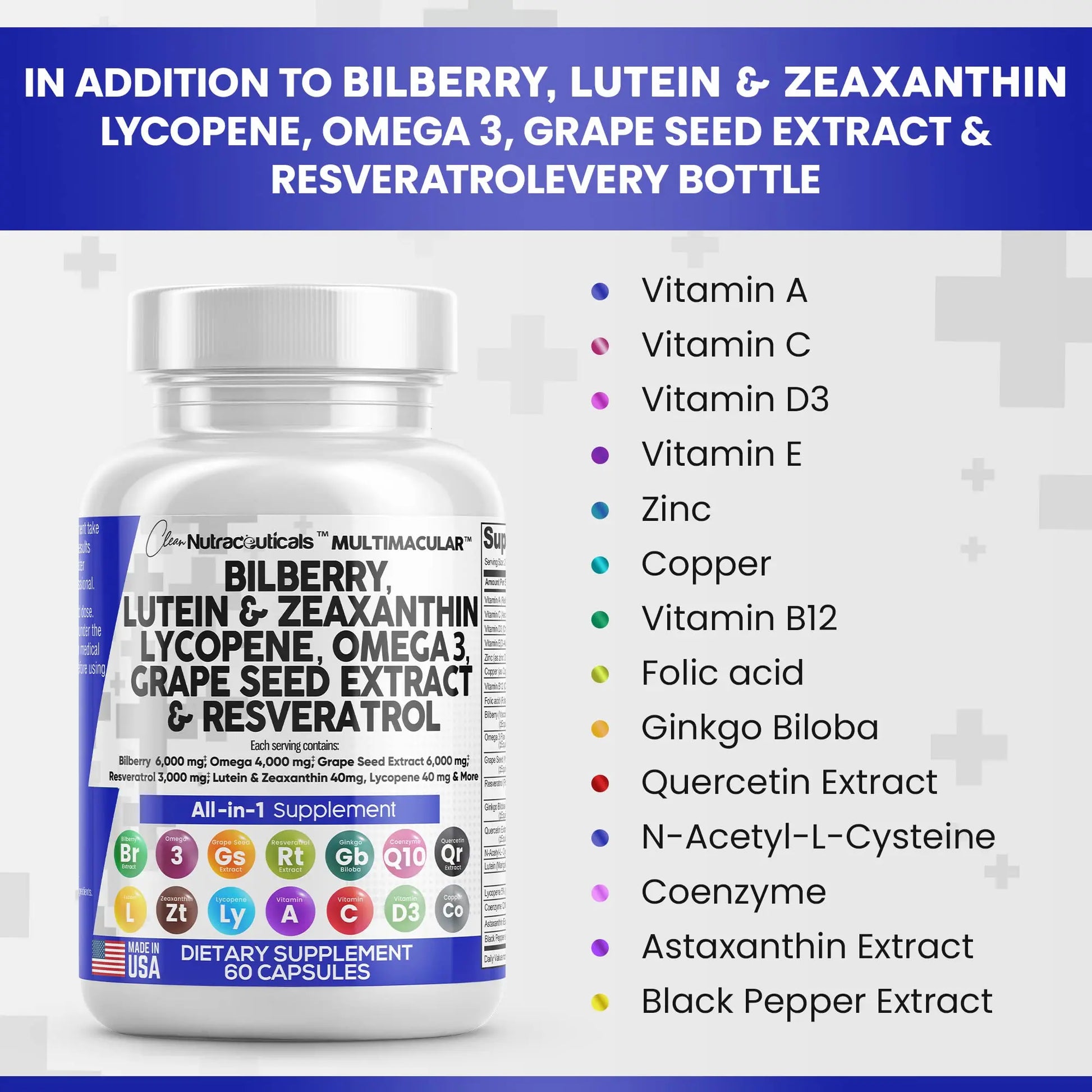 Eye Health Vitamins with Bilberry 6000mg Lutein & Zeaxanthin 40mg Lyco Clean Nutraceuticals Au supplements