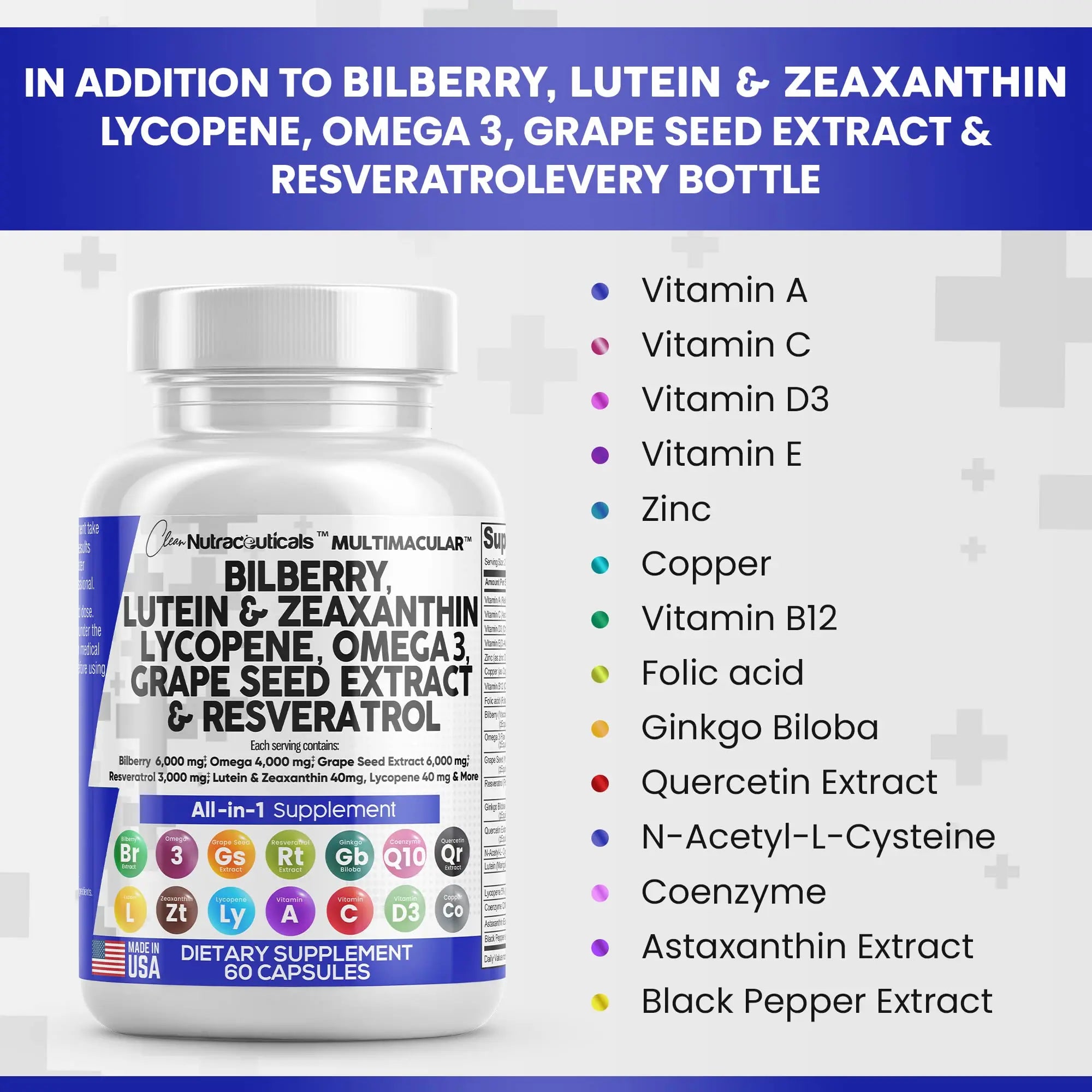 Eye Health Vitamins with Bilberry 6000mg Lutein & Zeaxanthin 40mg Lyco Clean Nutraceuticals Au supplements