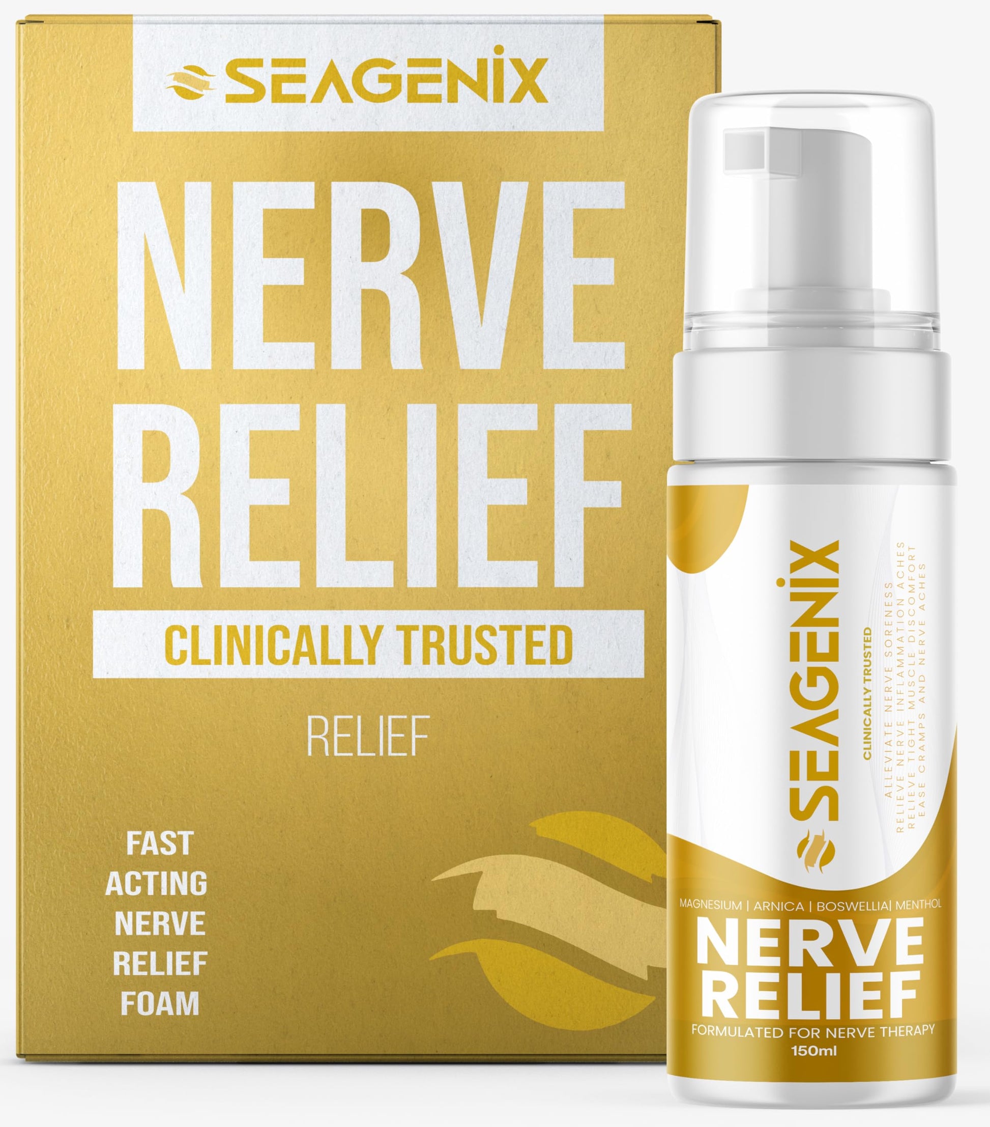 Seagenix Nerve Relief Muscle Foam - Nerve Spray Magnesium - Arnica - Boswellia - Menthol Formula - Nerve and Muscle Relief – Fast-Acting with Magnesium Sulfate - 150 ml - 1 Count Seagenix Au supplements