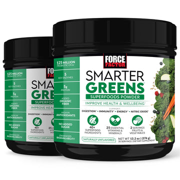 Force Factor Smarter Greens Superfoods Powder, 2-Pack, Supports Digestion and Bloating, Immunity, and Energy, Greens Powder with Probiotics, Digestive Enzymes, Antioxidants, and Fiber, 60 Servings Force Factor Au supplements