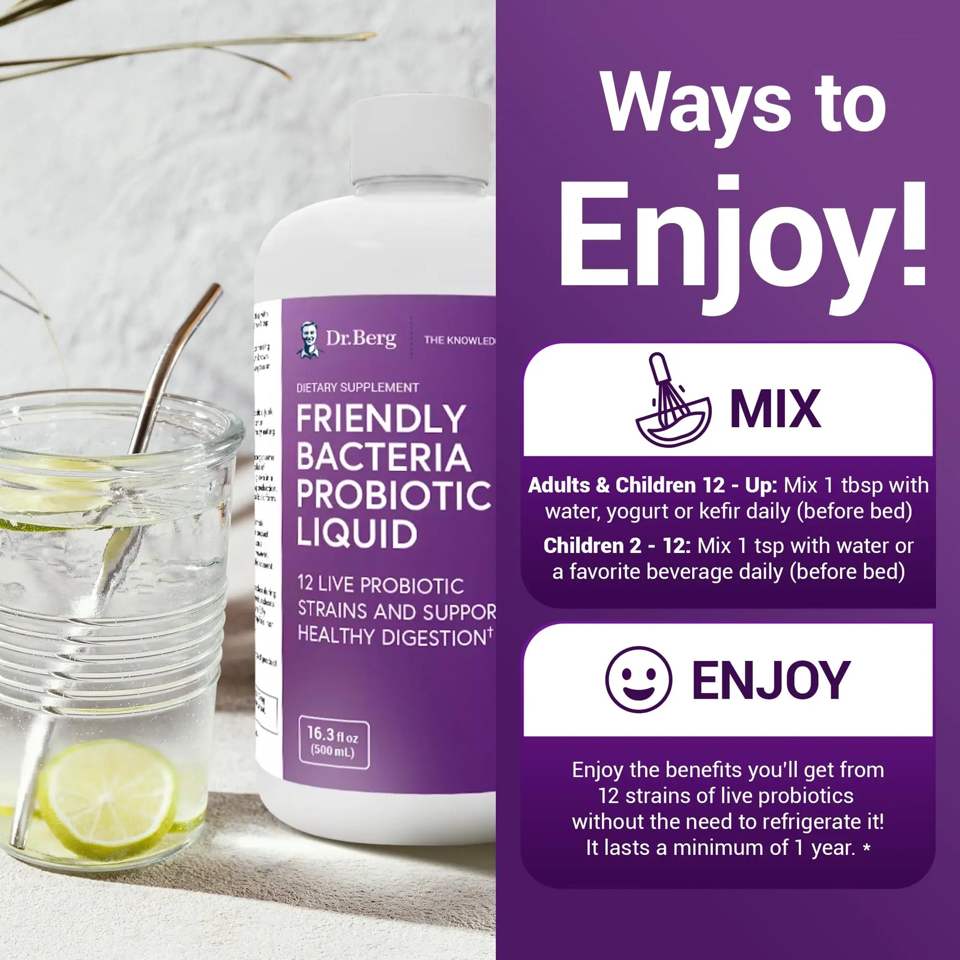 Dr. Berg's Friendly Probiotic Liquid Supplement Drink Mix w/ 12 Live Probiotics Strains Dr. Berg Nutritionals Au supplements