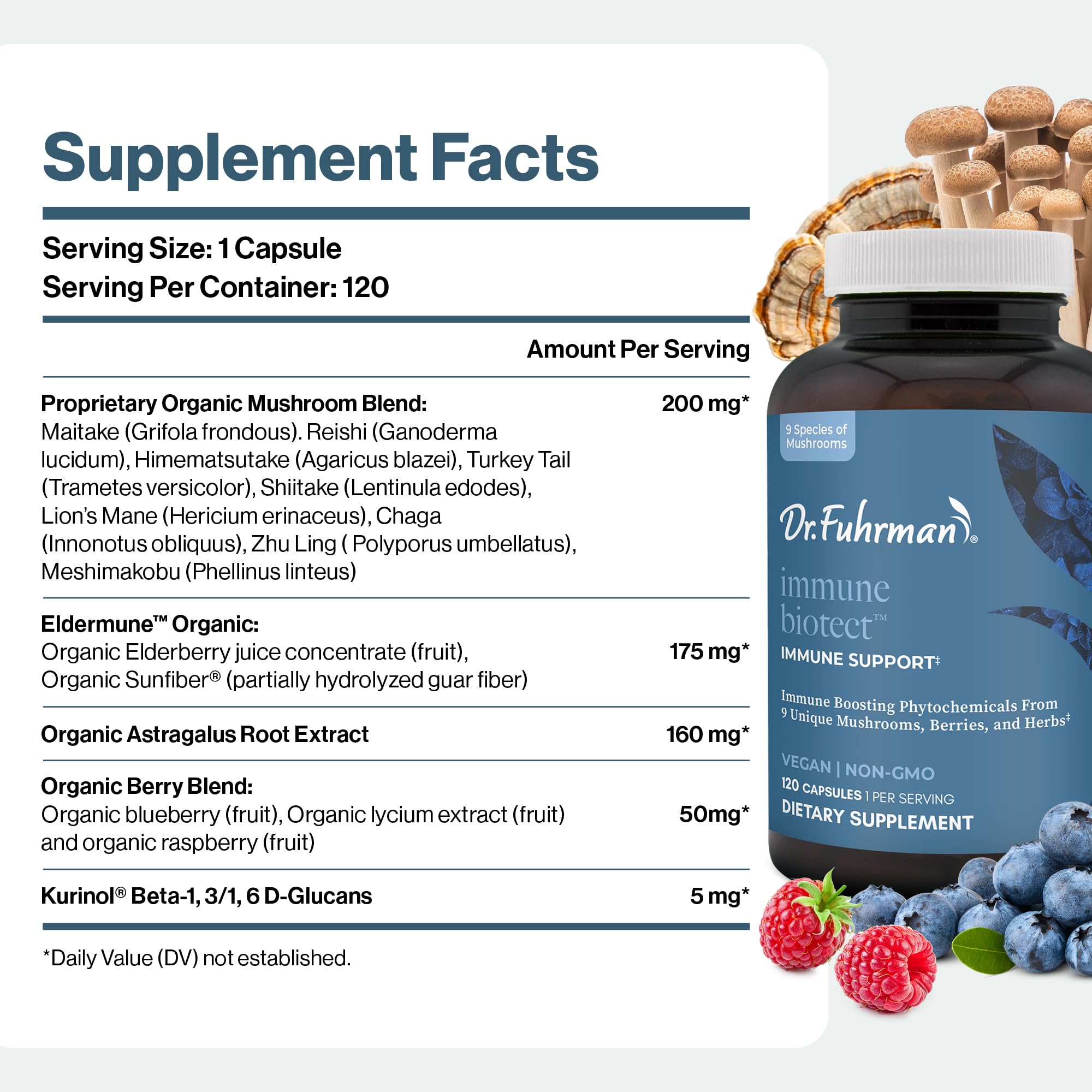 Dr. Fuhrman All Natural Immune Support Supplement | Whole-Food Derived Vitamin for Immunity Defense | Organic Mushrooms, & Berries | Organic Lion’s Mane, Maitake, Reishi, and Elderberry | 120 Caps Dr. Fuhrman Au supplements