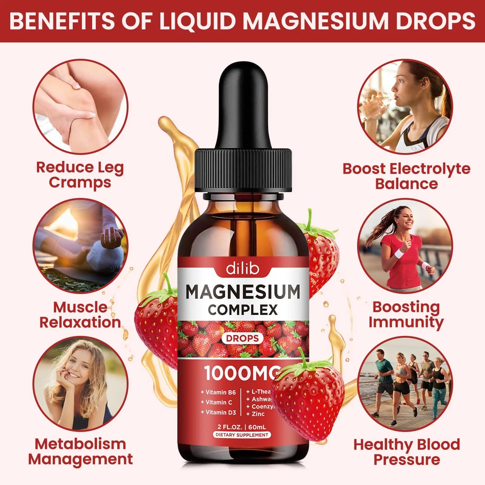 Triple Magnesium Complex Supplement, Magnesium Glycinate, Blend, Citrate Liquid Drops 1000mg with Ashwagandha, CoQ10, Vitamin B6, C, D, Zinc -Support Calm Stress Relief, Bone, Muscle, Mood Vegan dilib Au supplements