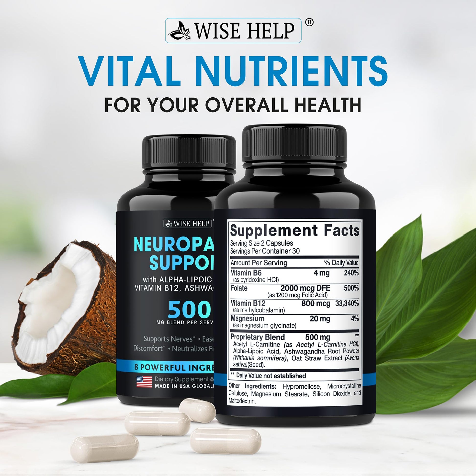 Neuropathy Support Natural Nerve Discomfort Relief - Made in USA - Nerve Antioxidant for Trigeminal Neuralgia, Diabetic & Peripheral Neuropathy - Hands, Neck, Feet & Toes Treatment Formula - 60 Caps WISEHELP Au supplements