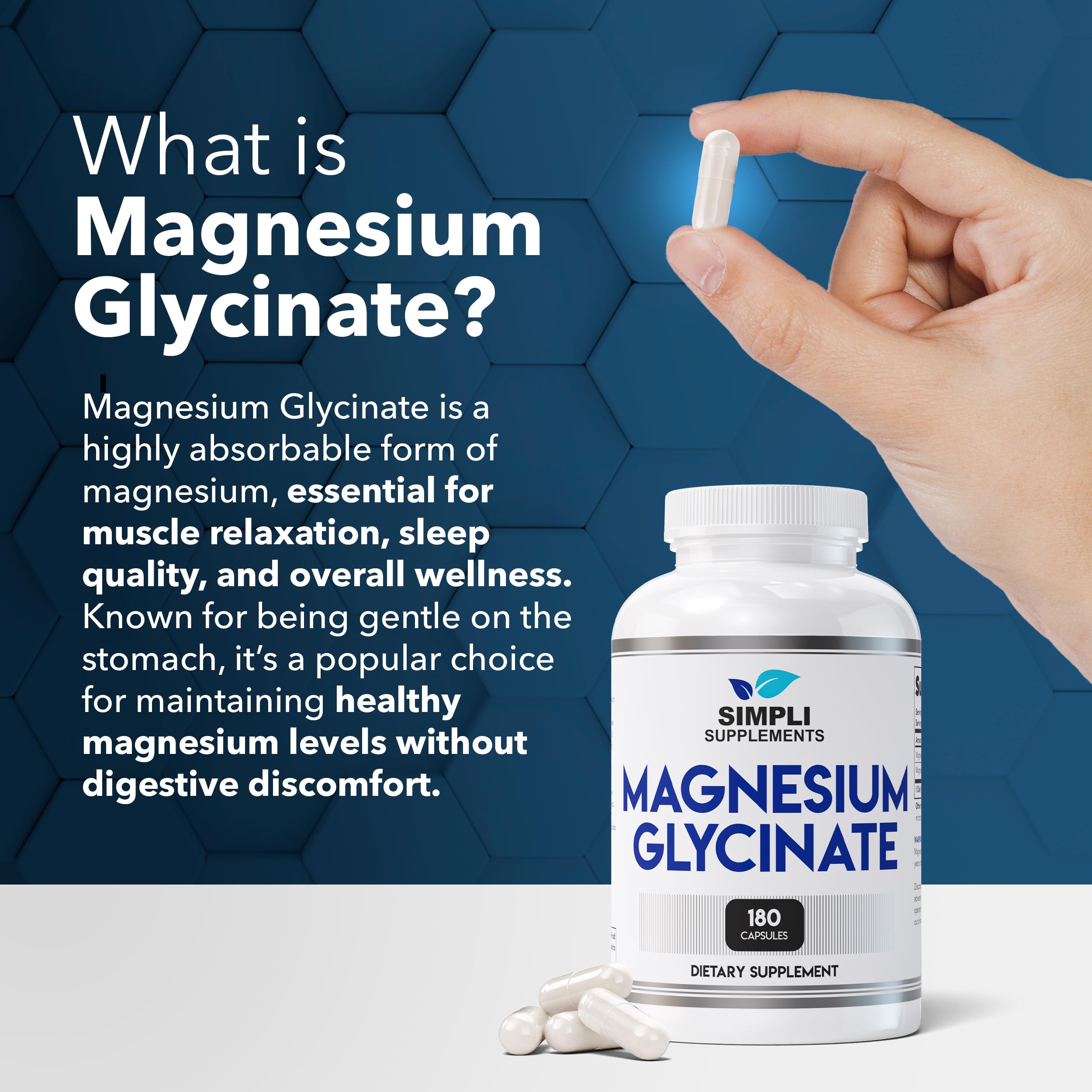 Magnesium Glycinate 400mg per Serving – High Absorption – Gentle on Stomach – Supports Sleep, Relaxation, Muscle, Bone & Immune Health – Non-GMO, Vegan, 180 Capsules Simpli Supplements Au supplements