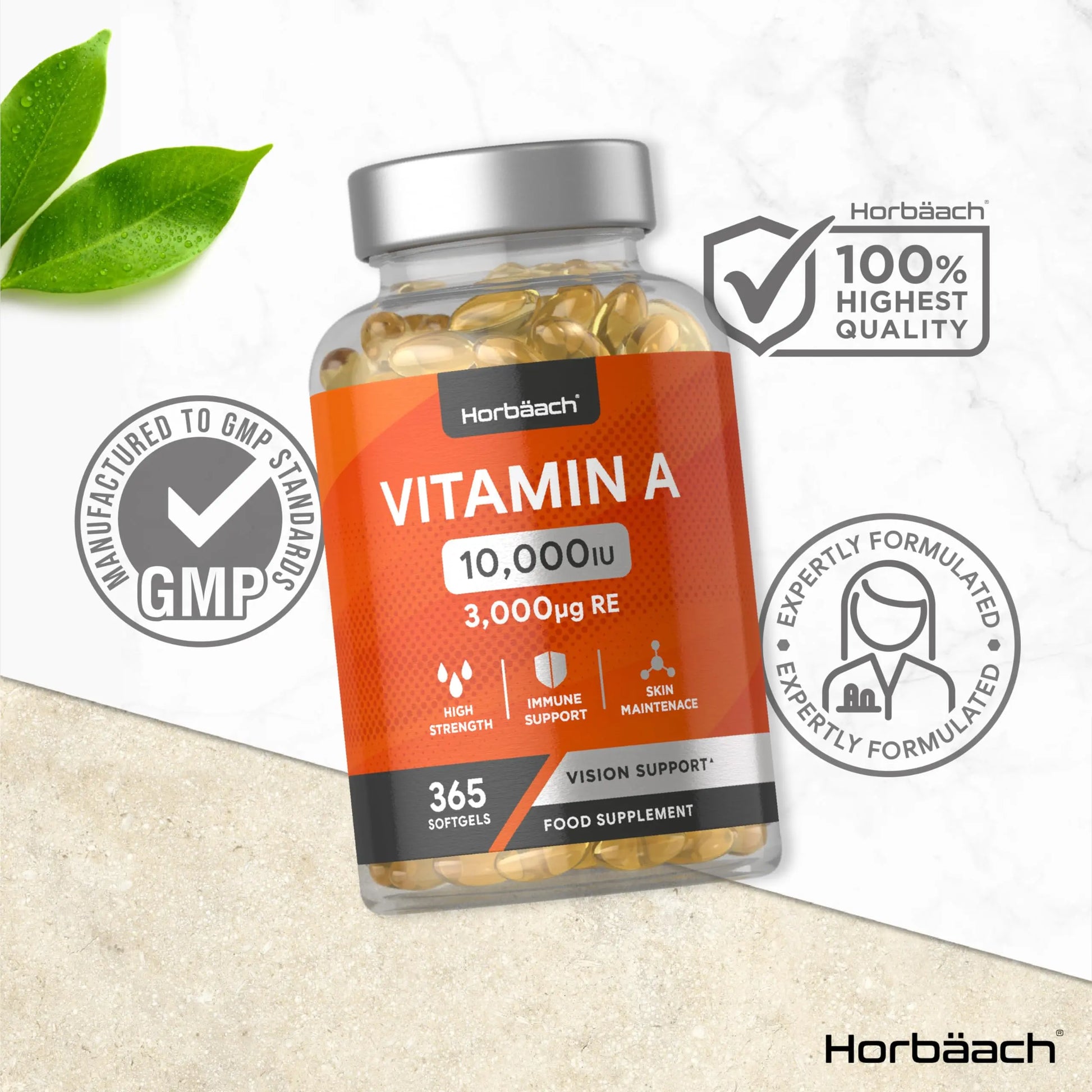 Vitamin A Capsules 10,000iu | 365 Count (1 Year Supply) | High Strength Vitamin A Supplem Horbäach Au supplements