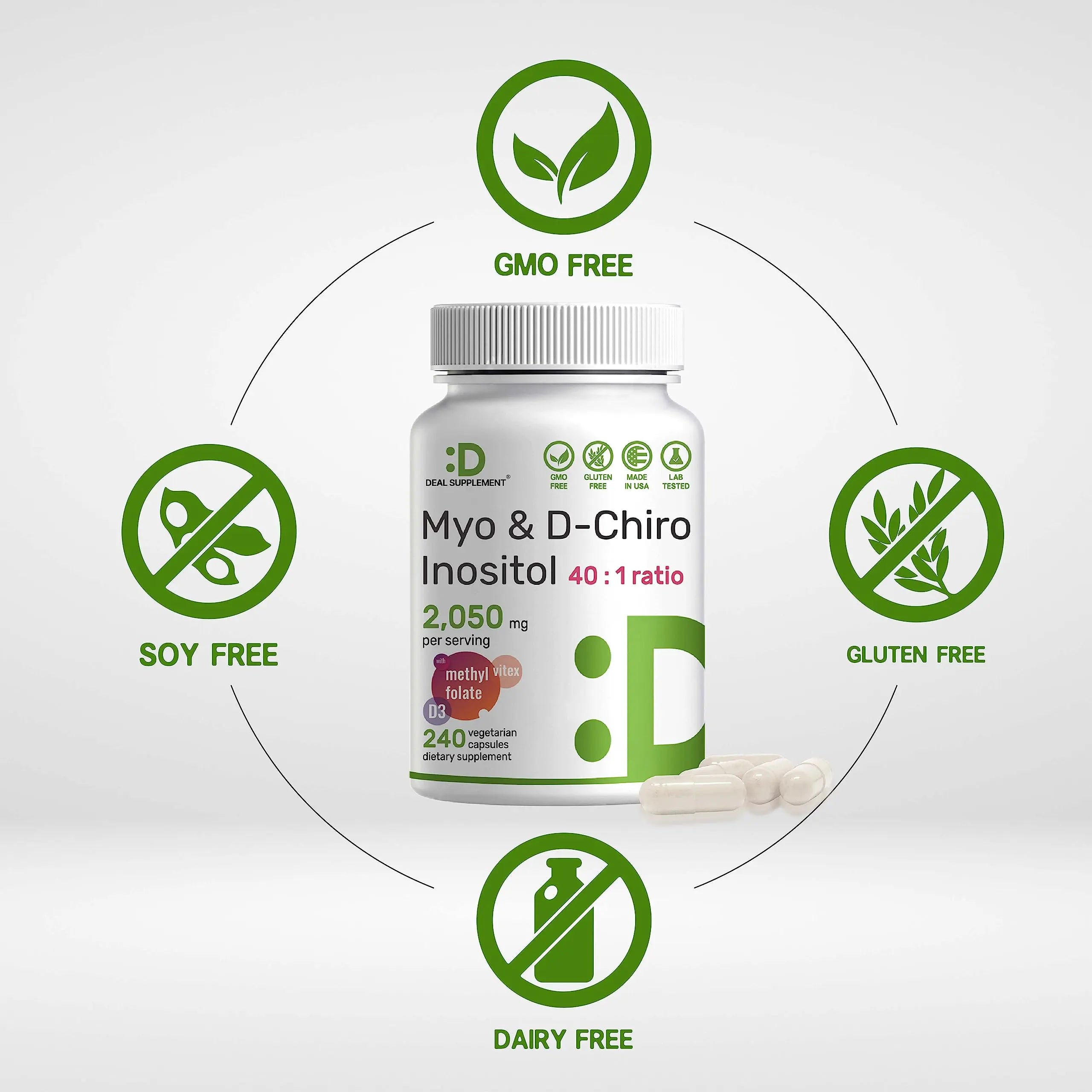 Myo-Inositol & D-Chiro Inositol Supplement (40:1) 2,050mg Per Serving, 240 Veggie Cap DEAL SUPPLEMENT Au supplements