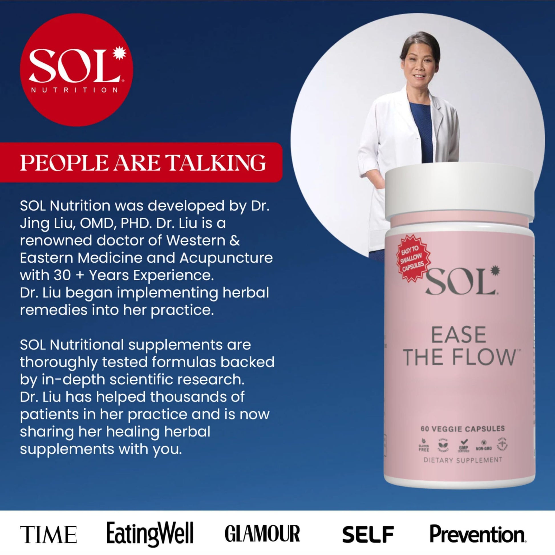 Sol Nutrition Ease the Flow - PMS Support, Menstrual Relief, PMDD Supplements, Period Relief Products, Eases Bloating & Mood Swings, Vitamins B6 & B8, 60 Easy-to-Swallow Capsules Sol Nutrition Au supplements